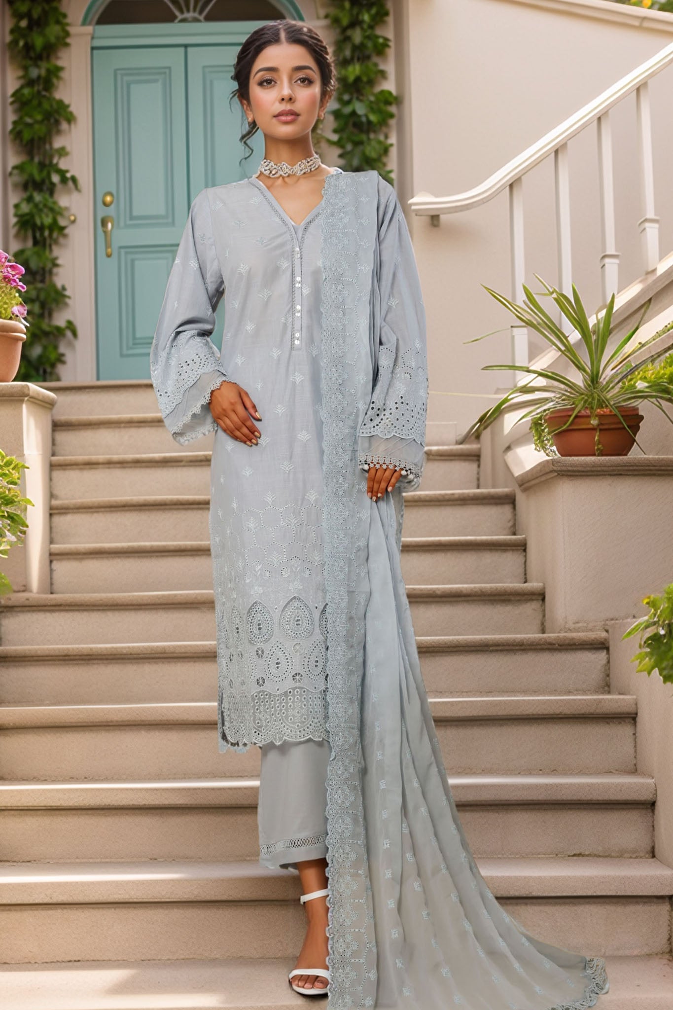 Sada Bahar Stitched 3 Piece Solid Luxury Emb Chikankari Collection'2025-CK2-SKY