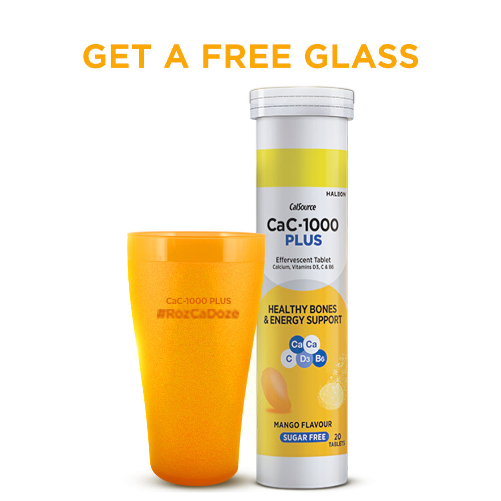CaC-1000 Plus Mango Sugar Free Effervescent Tablets - 20s Tablets + FREE GLASS