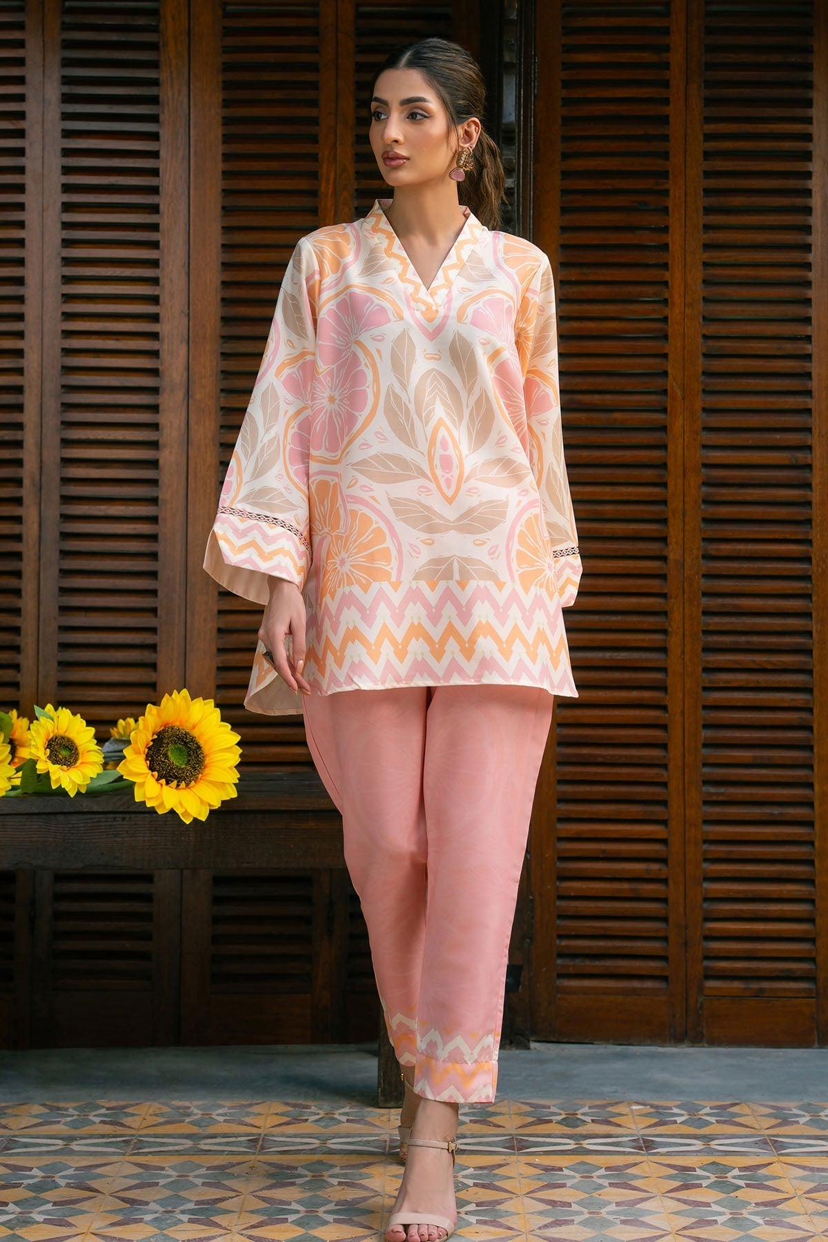 Nairah Stitched Co Ords Summer Suit-Citrus Breeze
