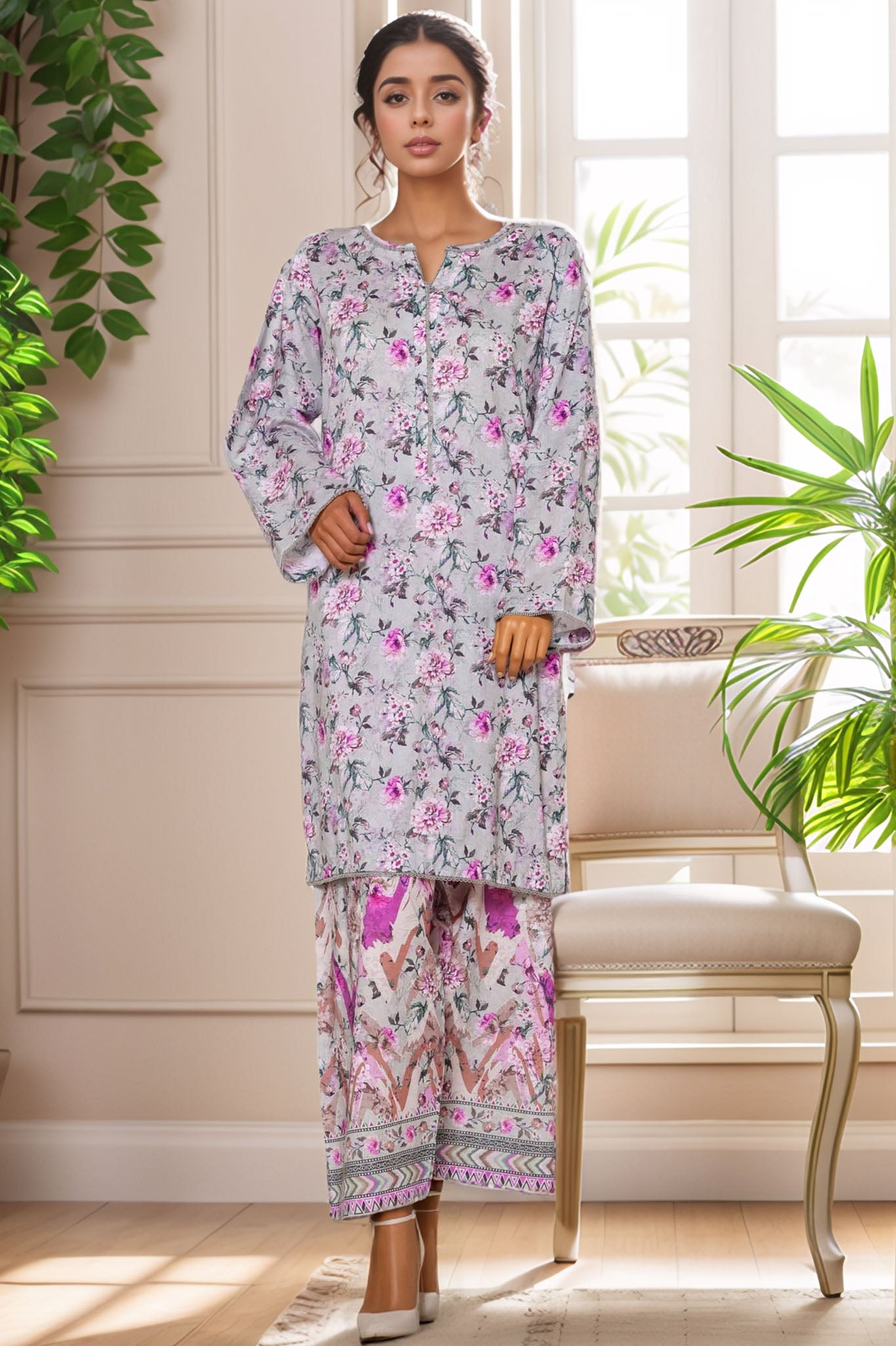 Bin Saeed Stitched 2 Piece Co Ords Cotton Collection'2025-WC-2404-Purple