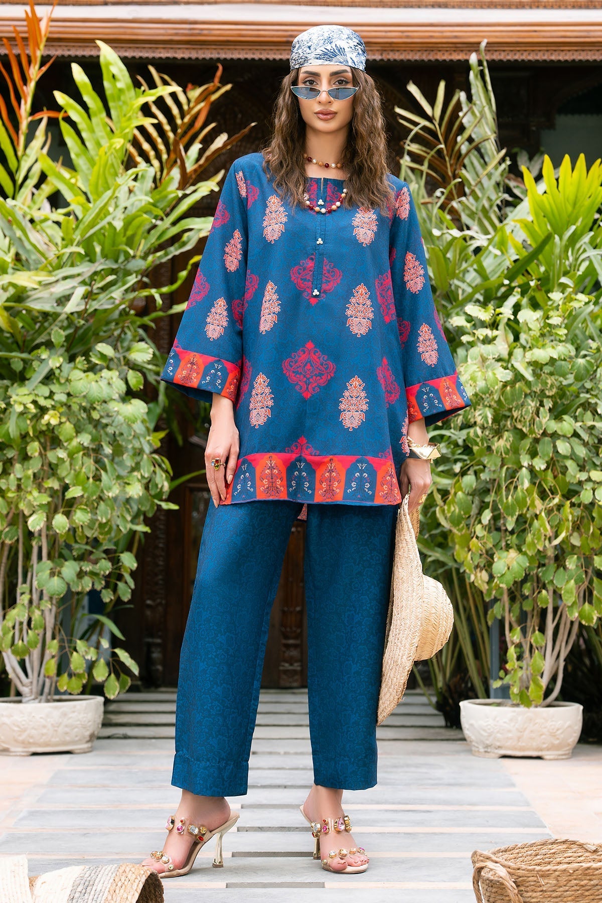 Nairah Stitched Co Ords Summer Suit-Cobalt Blue