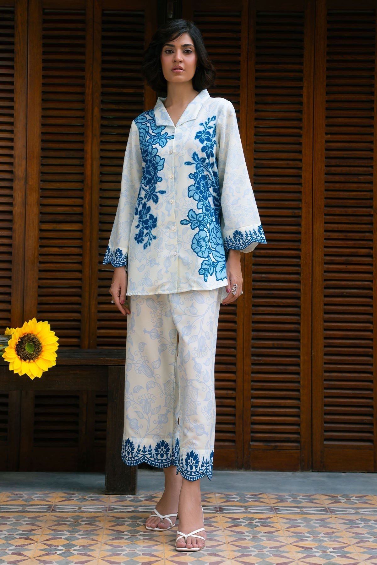 Nairah Stitched Co Ords Summer Suit-Cool Water