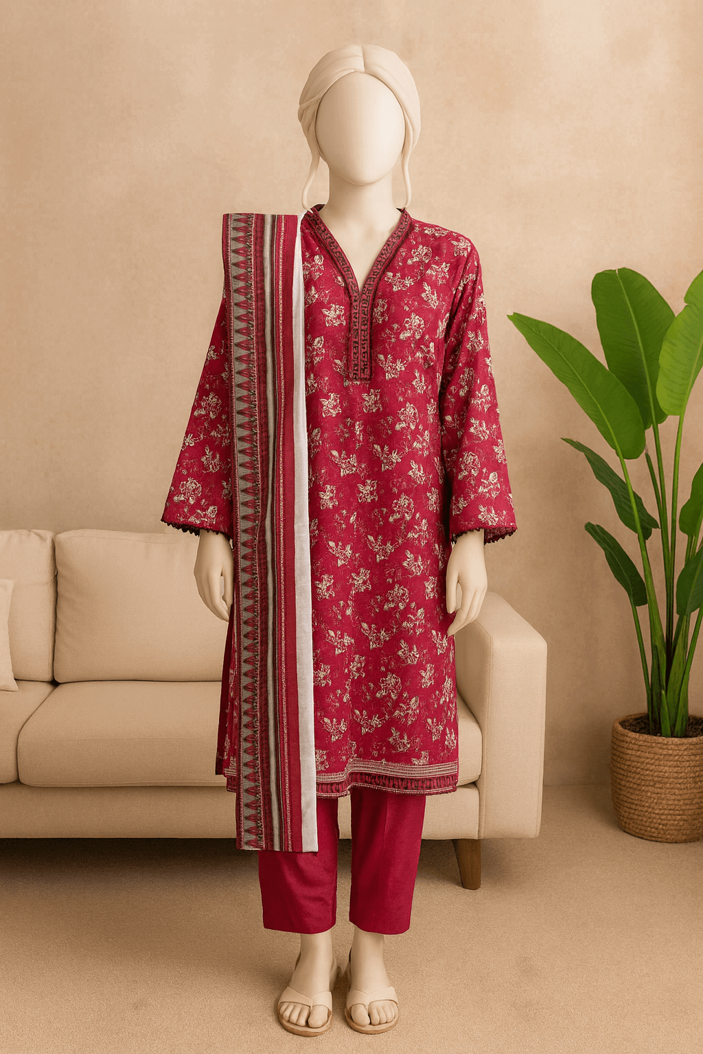 Almeerah Unstitched 3 Piece Luxe Summer Collection'2025-Crimson Bloom Elegance