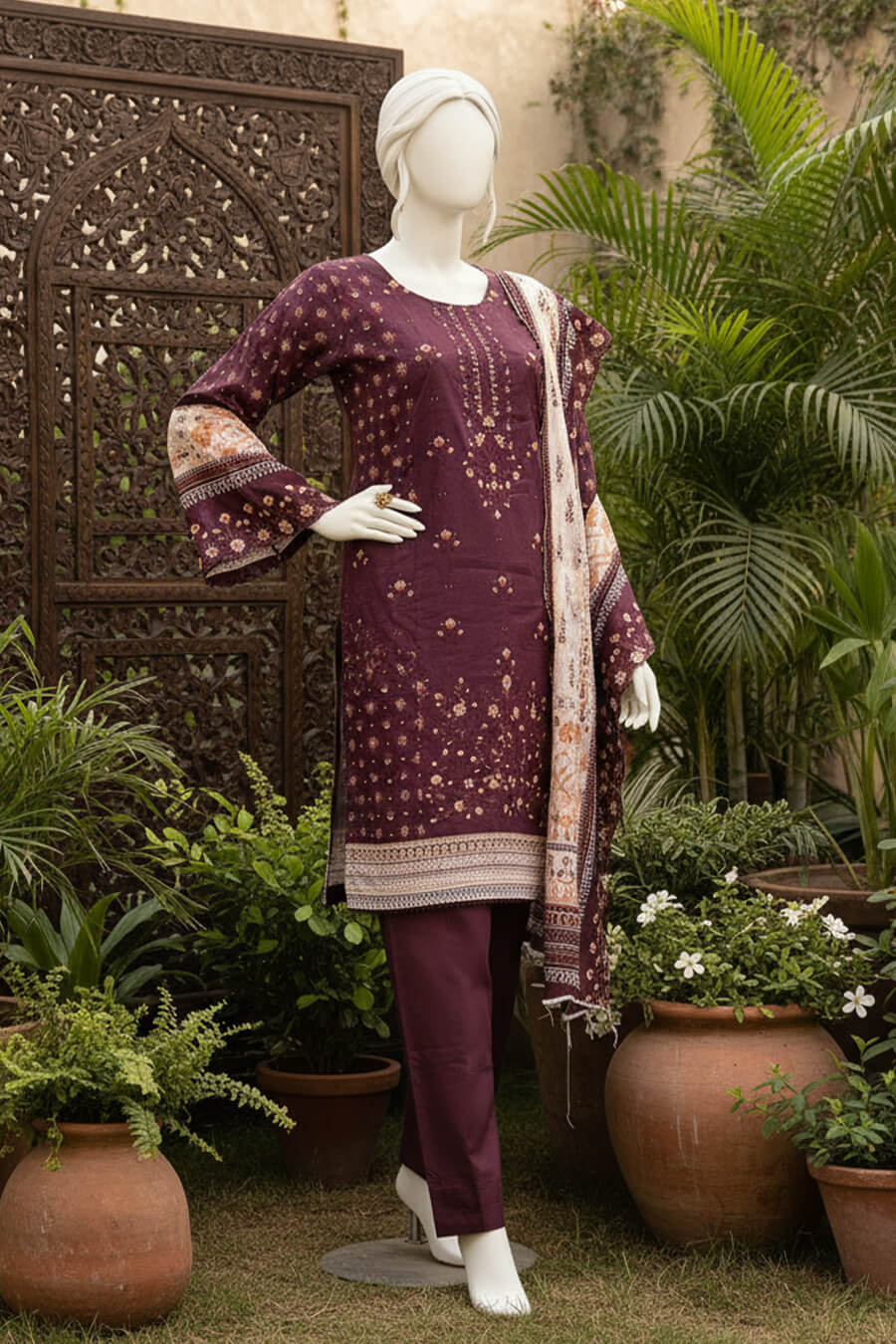 Almeerah Unstitched 3 Piece Winter Khaddar Luxe Collection'2025-Crimson Winter Rose