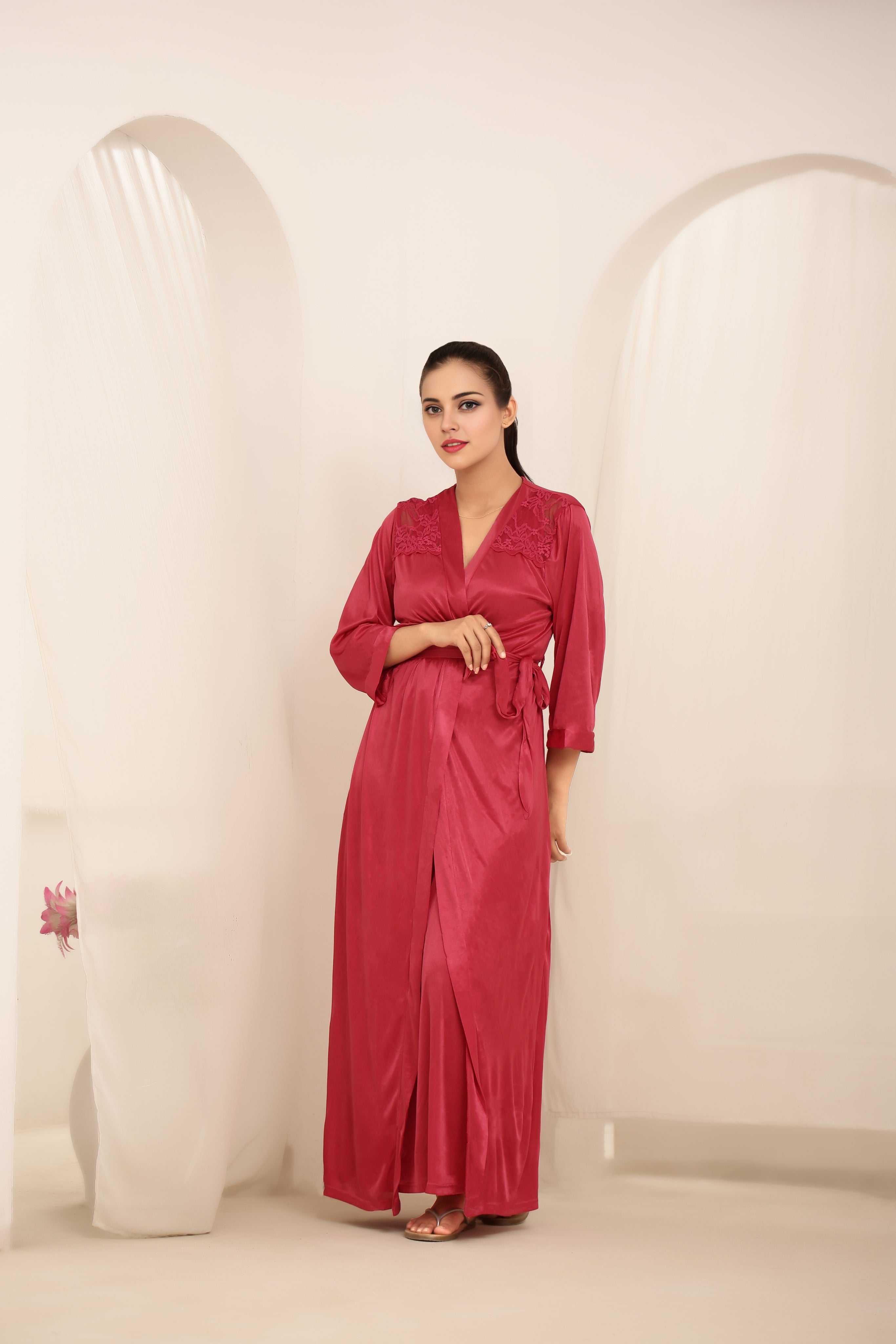 Gown Set - Orina Silk - Maroon