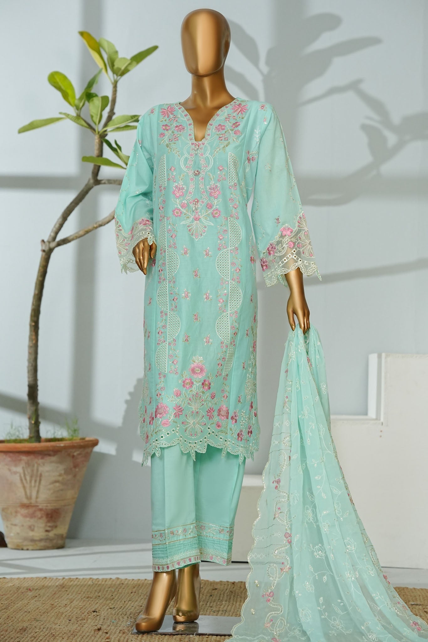 Bin Saeed Stitched 3 Piece Luxury Emb Lawn Suit-D-2705 FEROZI