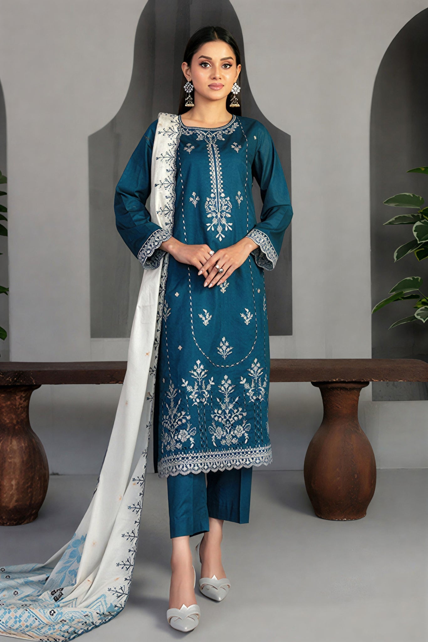 Efza By Tawakkal Unstitched 3 Piece Fancy Emb Lawn Suit-D-2969