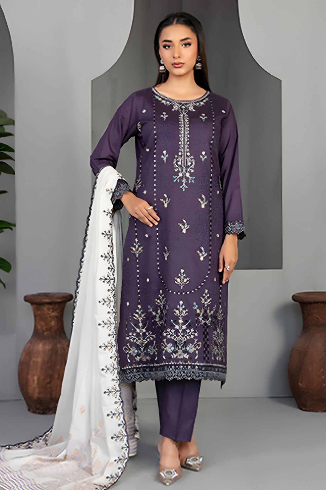 Efza By Tawakkal Unstitched 3 Piece Fancy Emb Lawn Suit-D-2974
