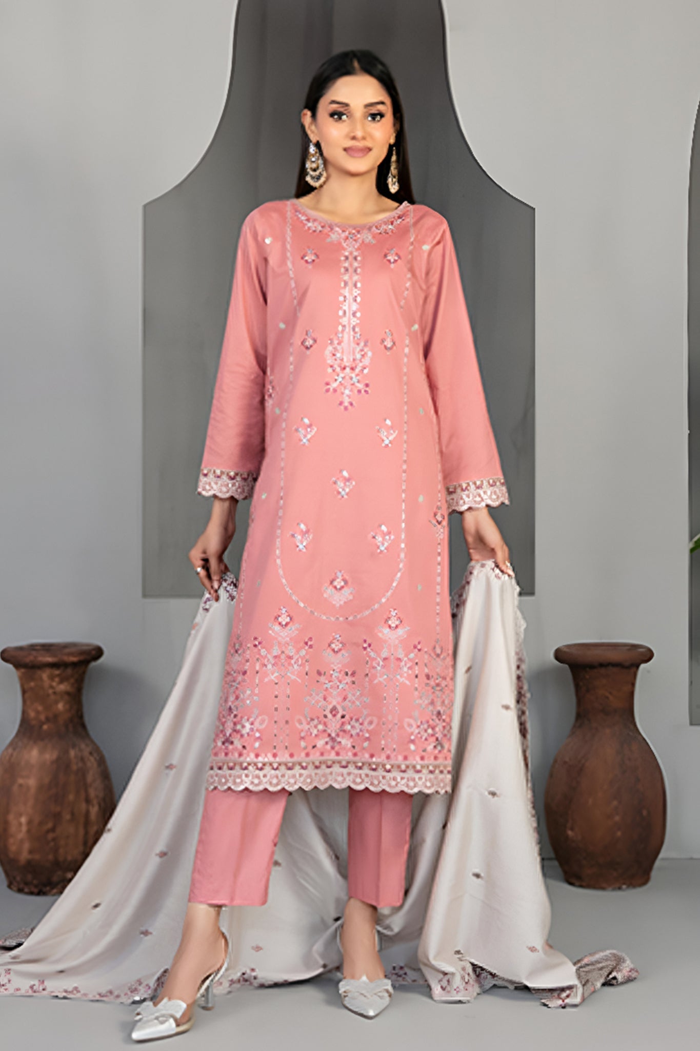 Efza By Tawakkal Unstitched 3 Piece Fancy Emb Lawn Suit-D-2975
