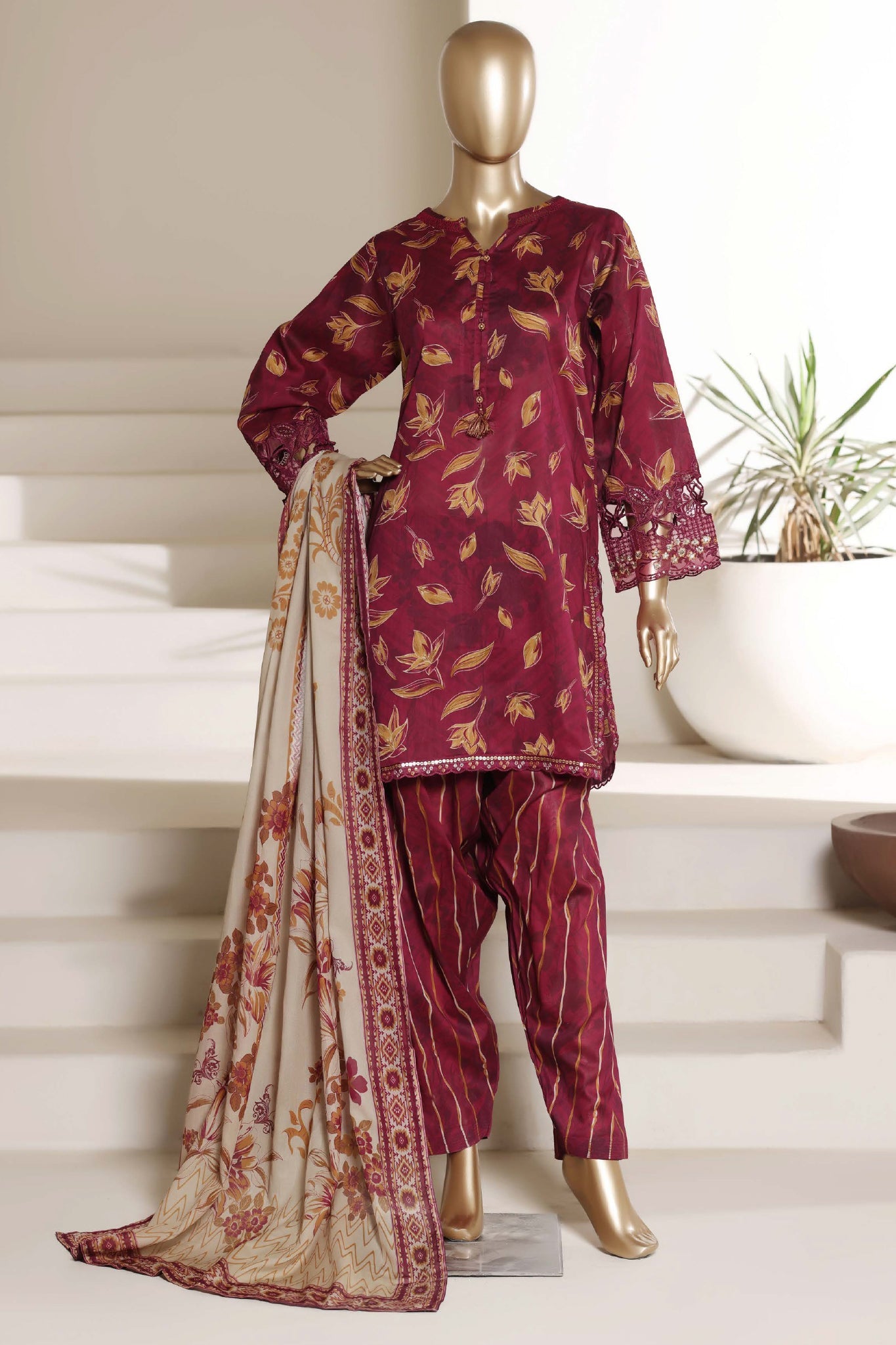Malika By Sada Bahar Stitched 3 Piece Emb Lawn With Shalwar Suit-D-5085-MARJANDA