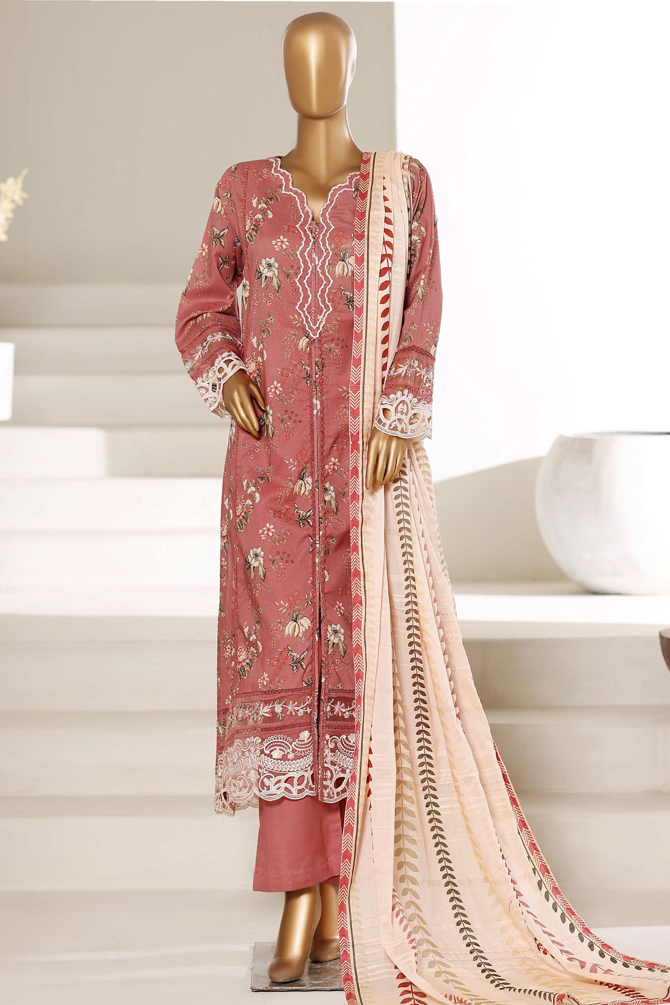 Sada Bahar Stitched 3 Piece Festive Emb Lawn With Fancy Dupatta Vol-01 Suit-D-643 BROWN