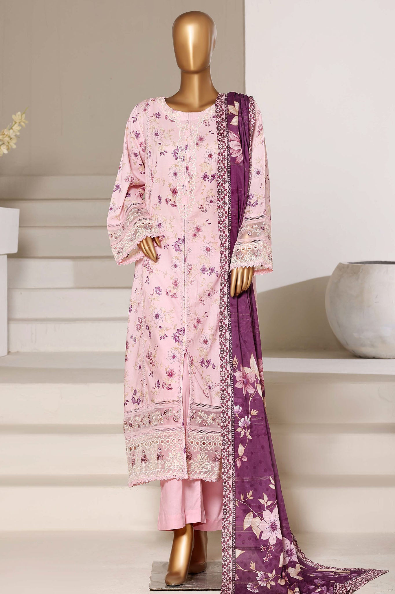 Sada Bahar Stitched 3 Piece Festive Emb Lawn With Fancy Dupatta Vol-01 Suit-D-645 PINK