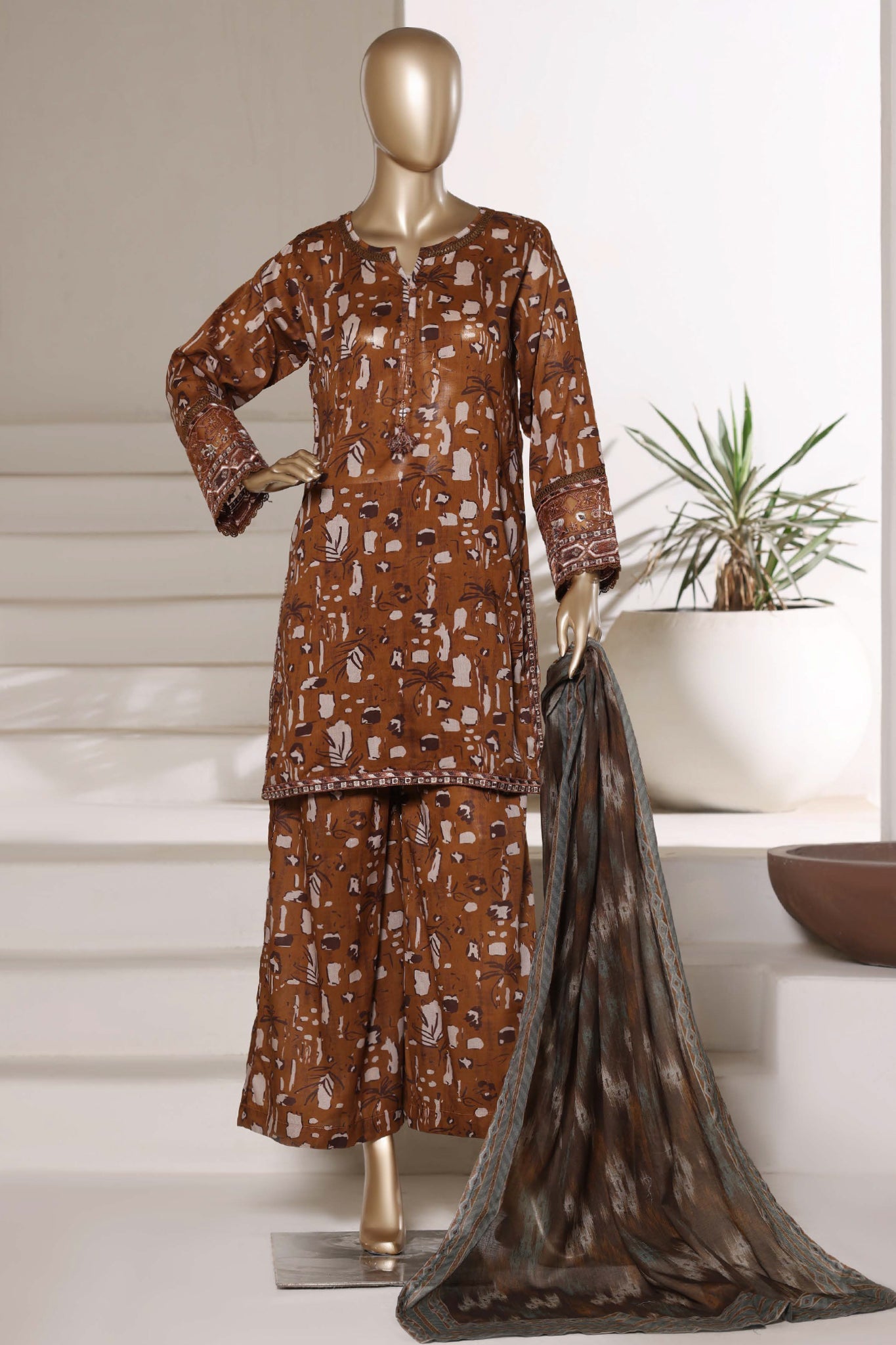 Malika By Sada Bahar Stitched 3 Piece Festive Lawn Vol-01 Suit-D-72-MUSTARD