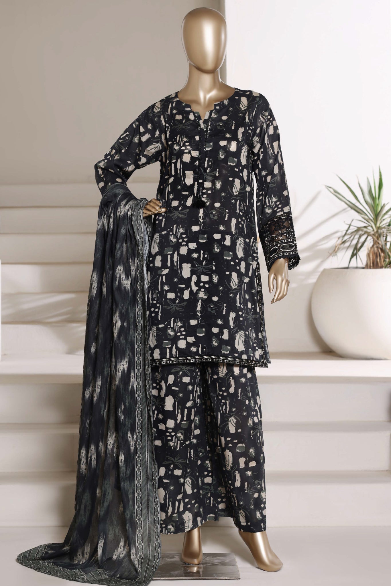 Malika By Sada Bahar Stitched 3 Piece Festive Lawn Vol-01 Suit-D-73-GREEN