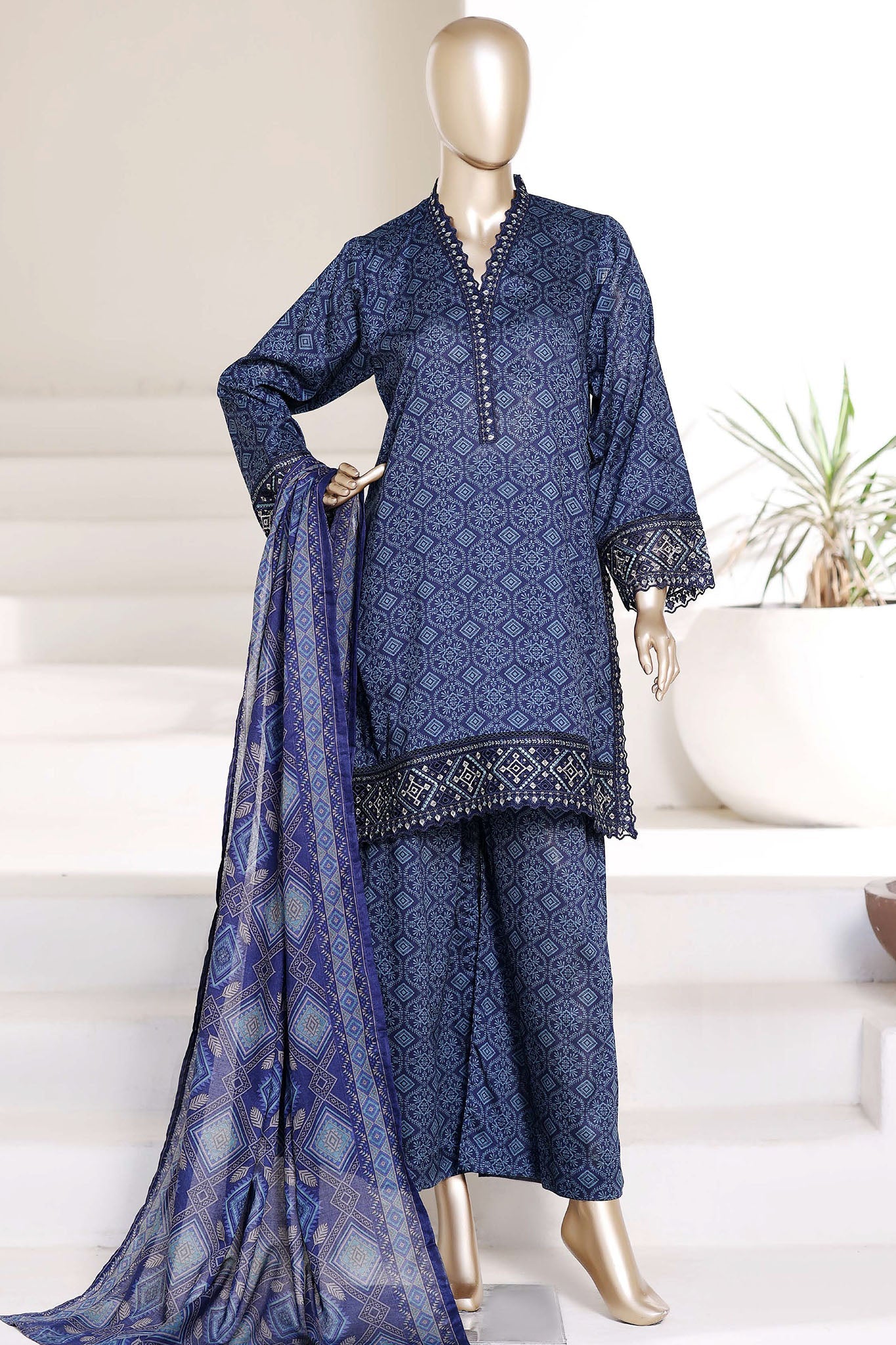Malika By Sada Bahar Stitched 3 Piece Festive Emb Lawn Vol-02 Suit-D-78-A-Blue