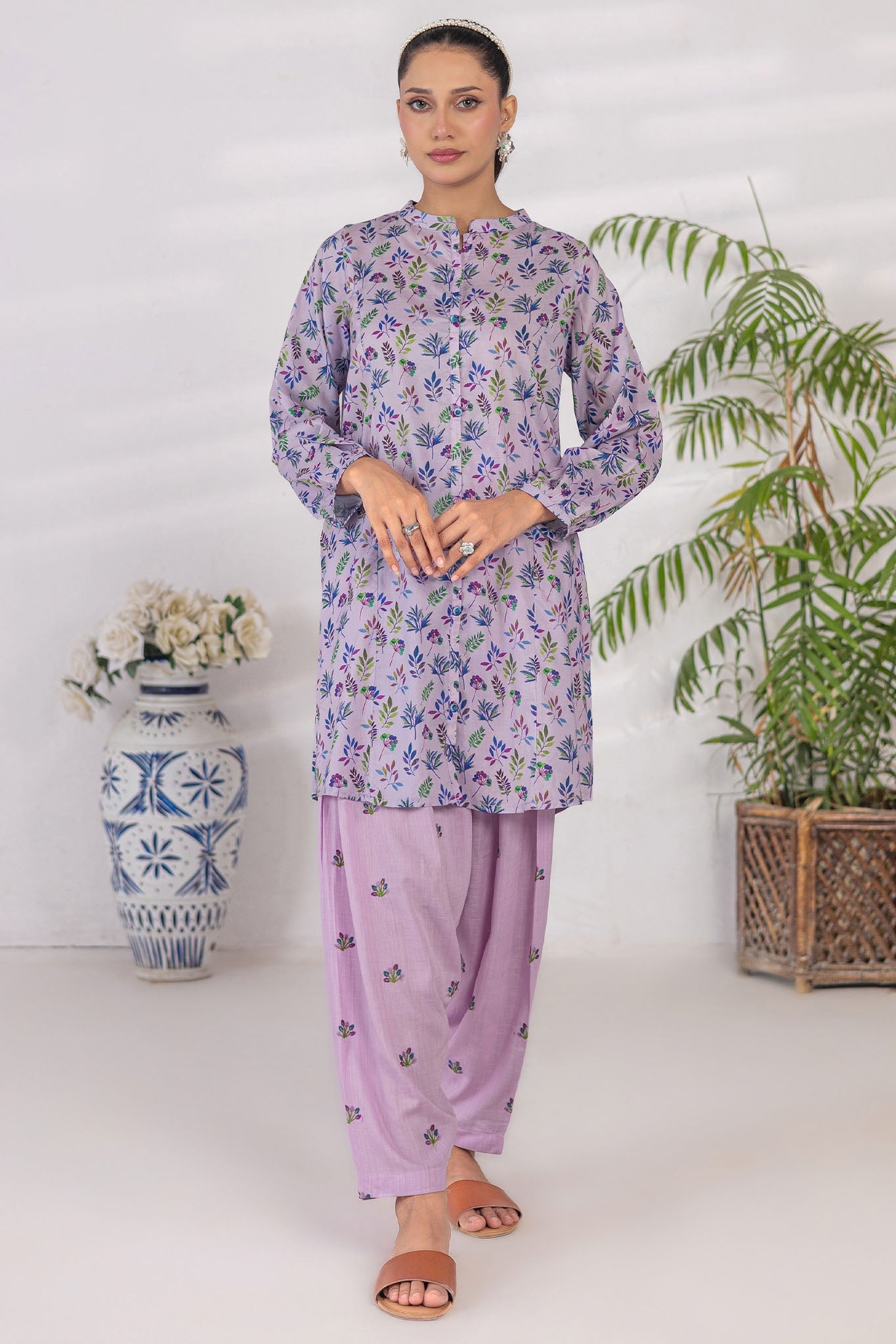 Basic Essentials By Dor Stitched Co Ords Digital Printed Cotton Suit-DBEC-03-Lilac