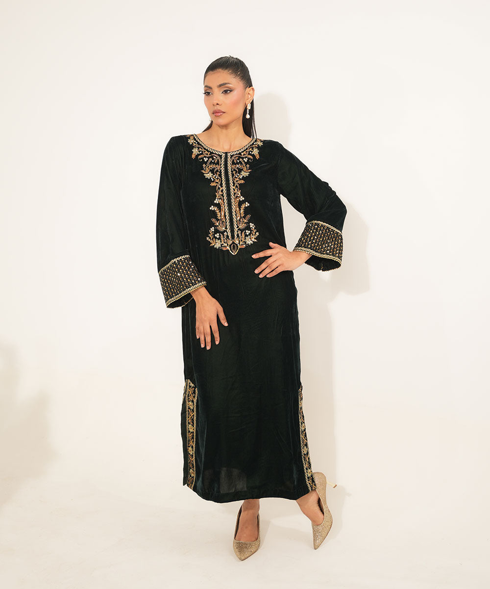 Velvet Saga By Kross Kulture Stitched Embroidered Velvet Shirt Suit-0001865-SML-BGR