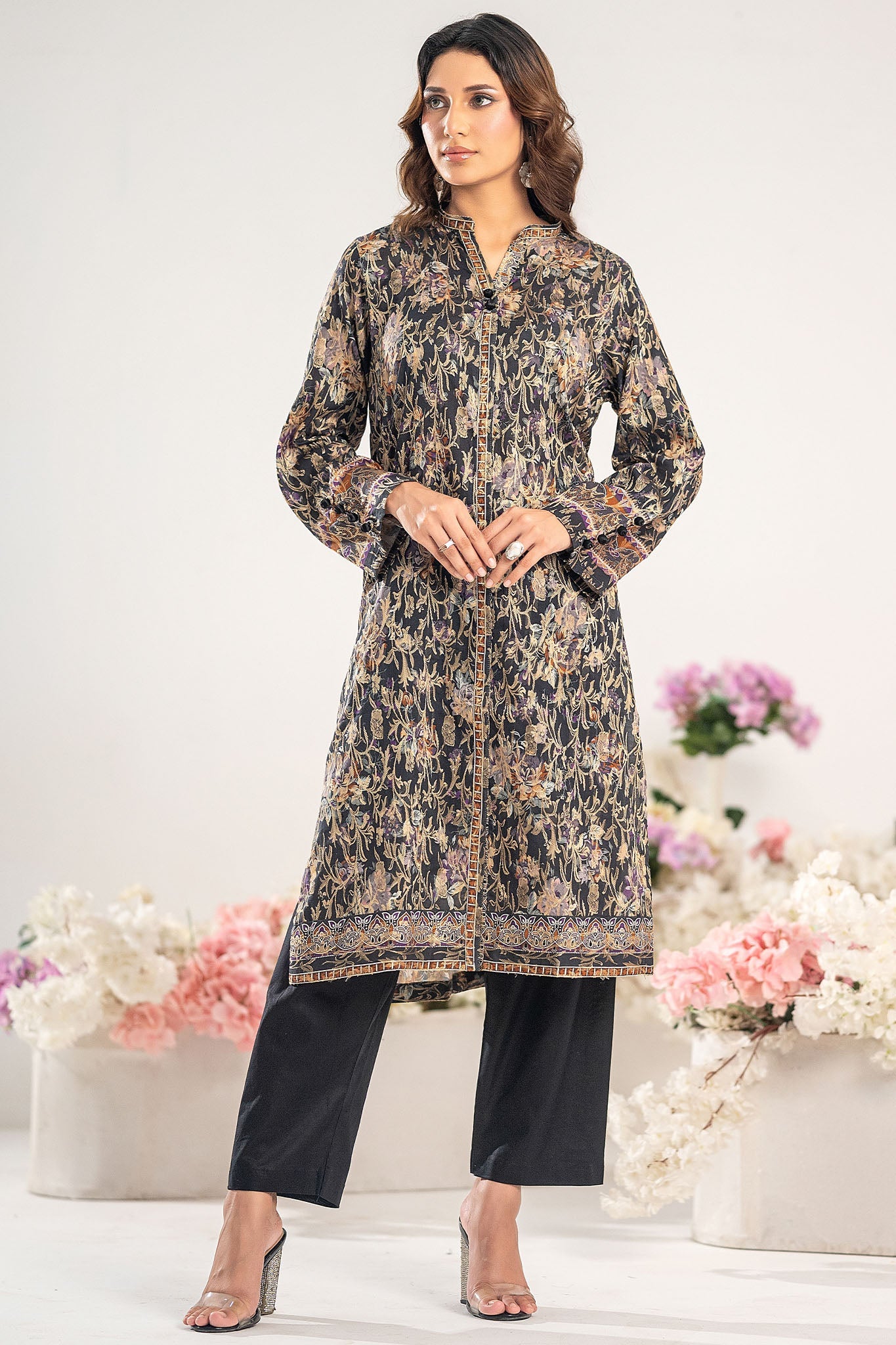 Odyssey By Dor Stitched Co Ords Printed Jacquard Chapter-01 Suit-DJOC-01-Black