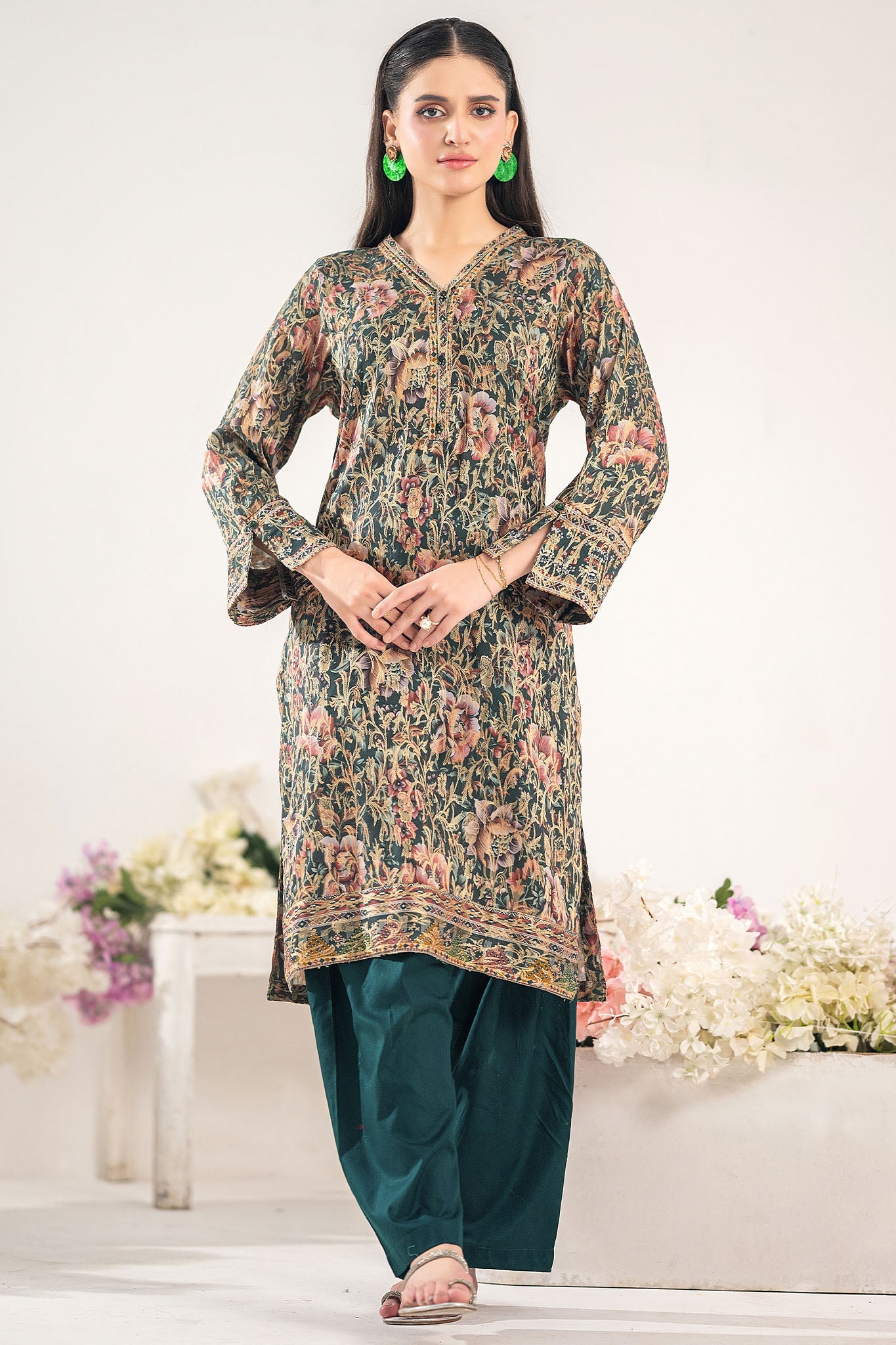 Odyssey By Dor Stitched Co Ords Printed Jacquard Chapter-01 Suit-DJOC-05-Deep Teal