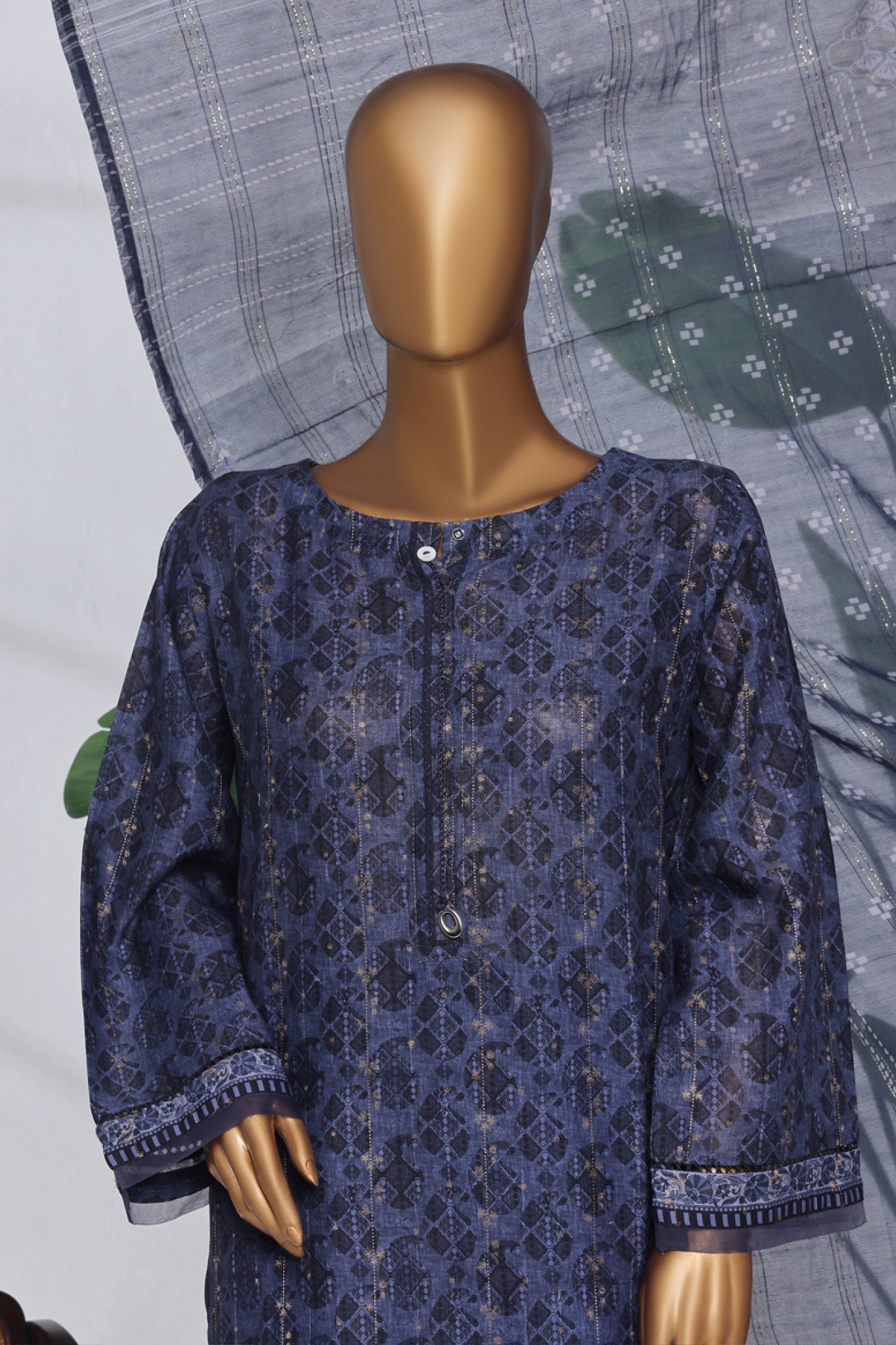 Damask By HZ Stitched 3 Piece Prints Jacquard Collection'2025-DPJ-035-Blue