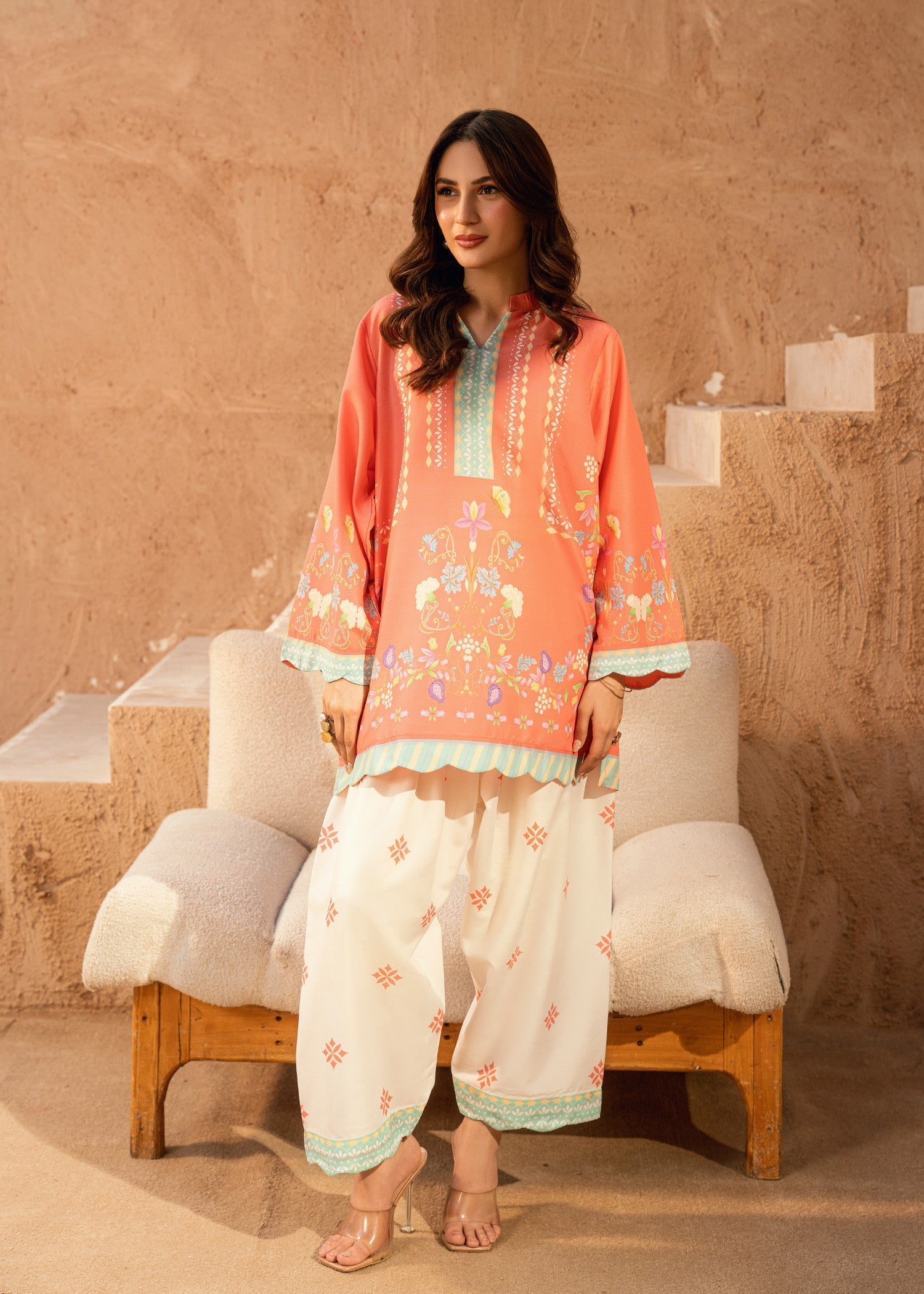 Nairah Co Ords Summer Ramadan Edit Suit-CORAL GARDEN