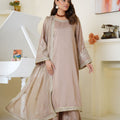 Threads & Weaves Champagne Beige Embroidered Viscose 3-Piece Suit