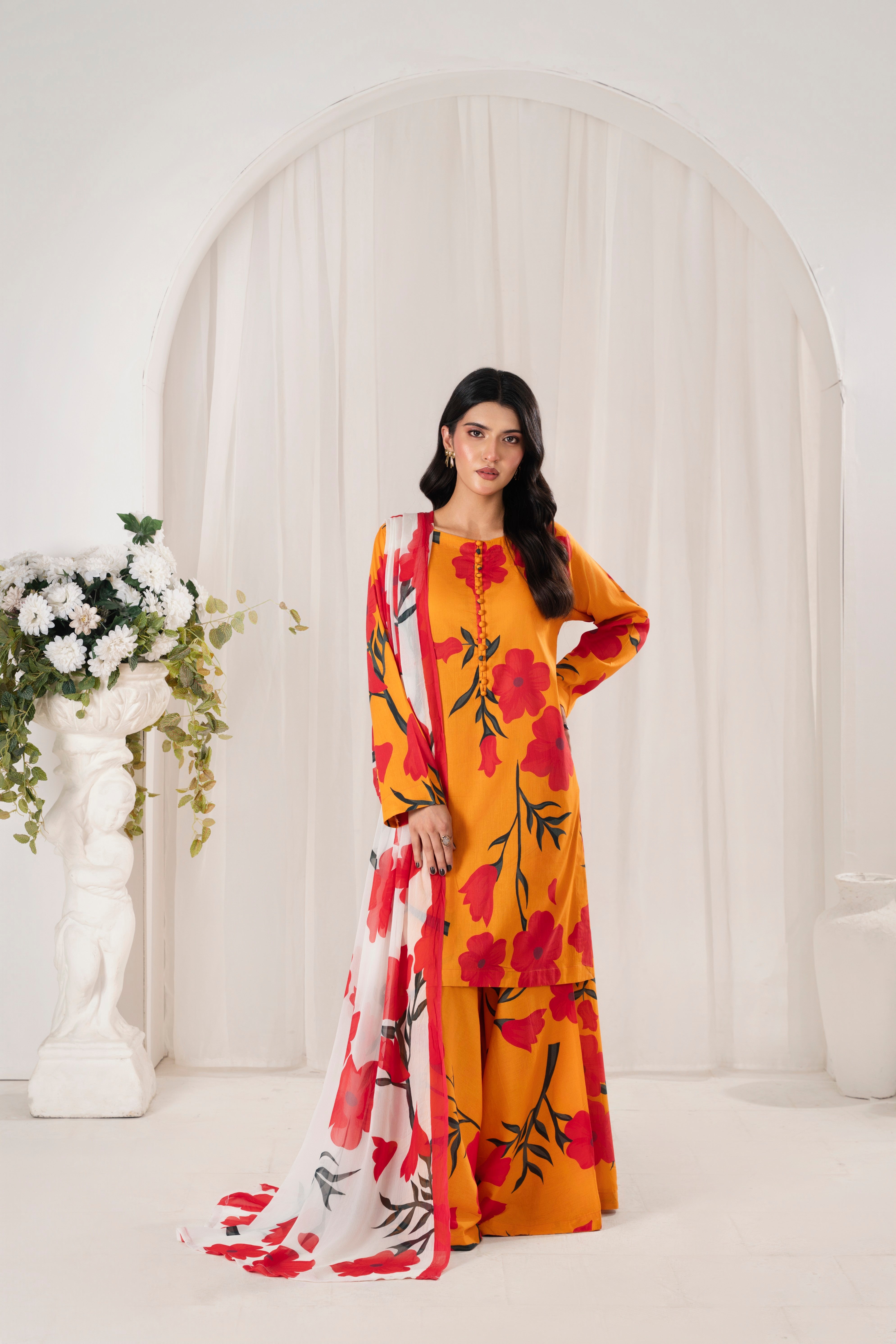 Feathers Unstitched 3 Piece Digital Printed Lawn Summer Suit-HARMIX-FT710