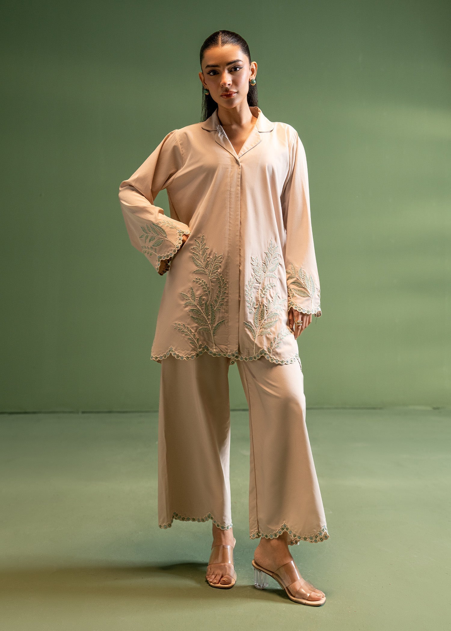 Nairah Co Ords Summer Solids Suit-Dewy Beige