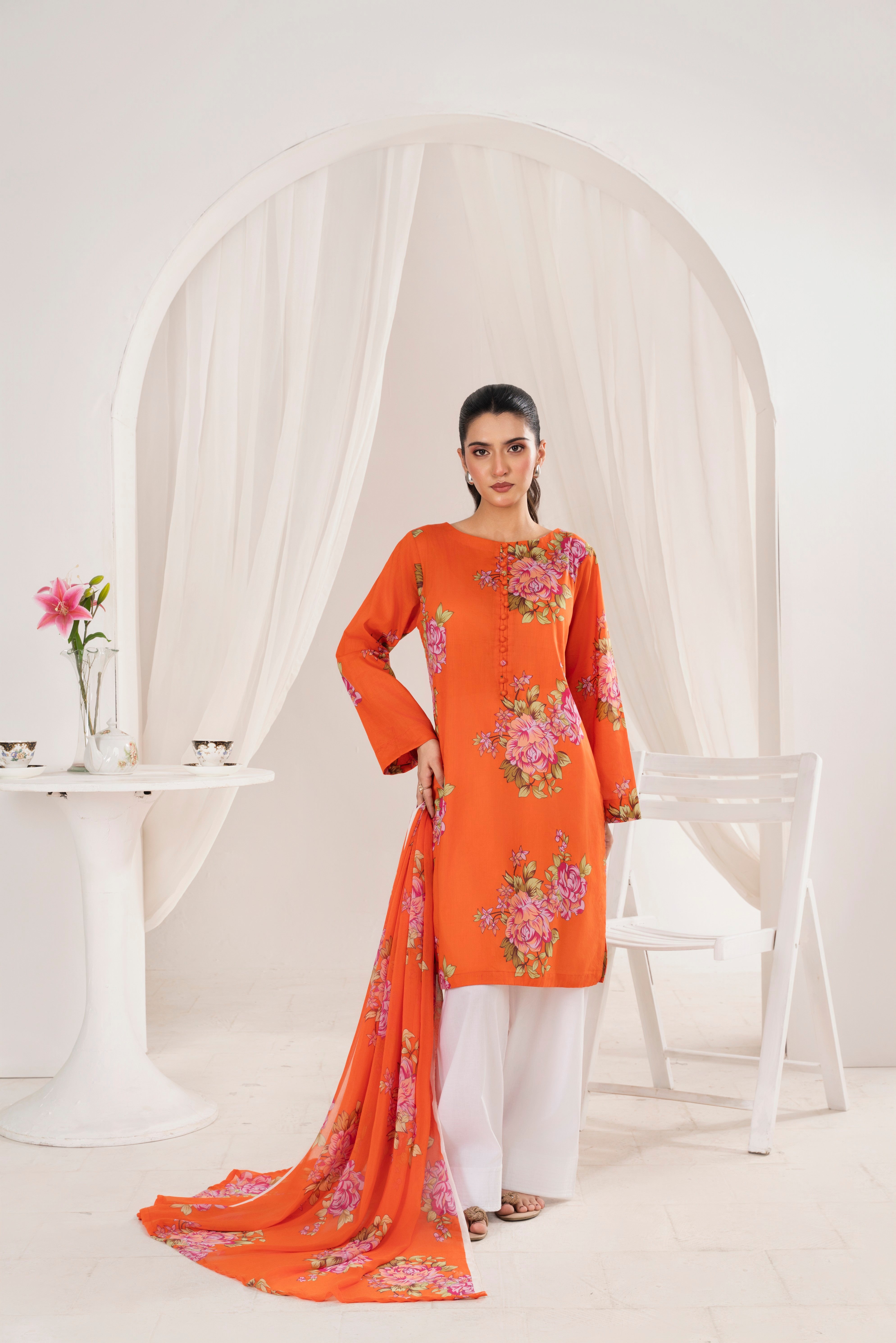 Feathers Unstitched 3 Piece Digital Printed Lawn Summer Suit-KALORIX-FT707