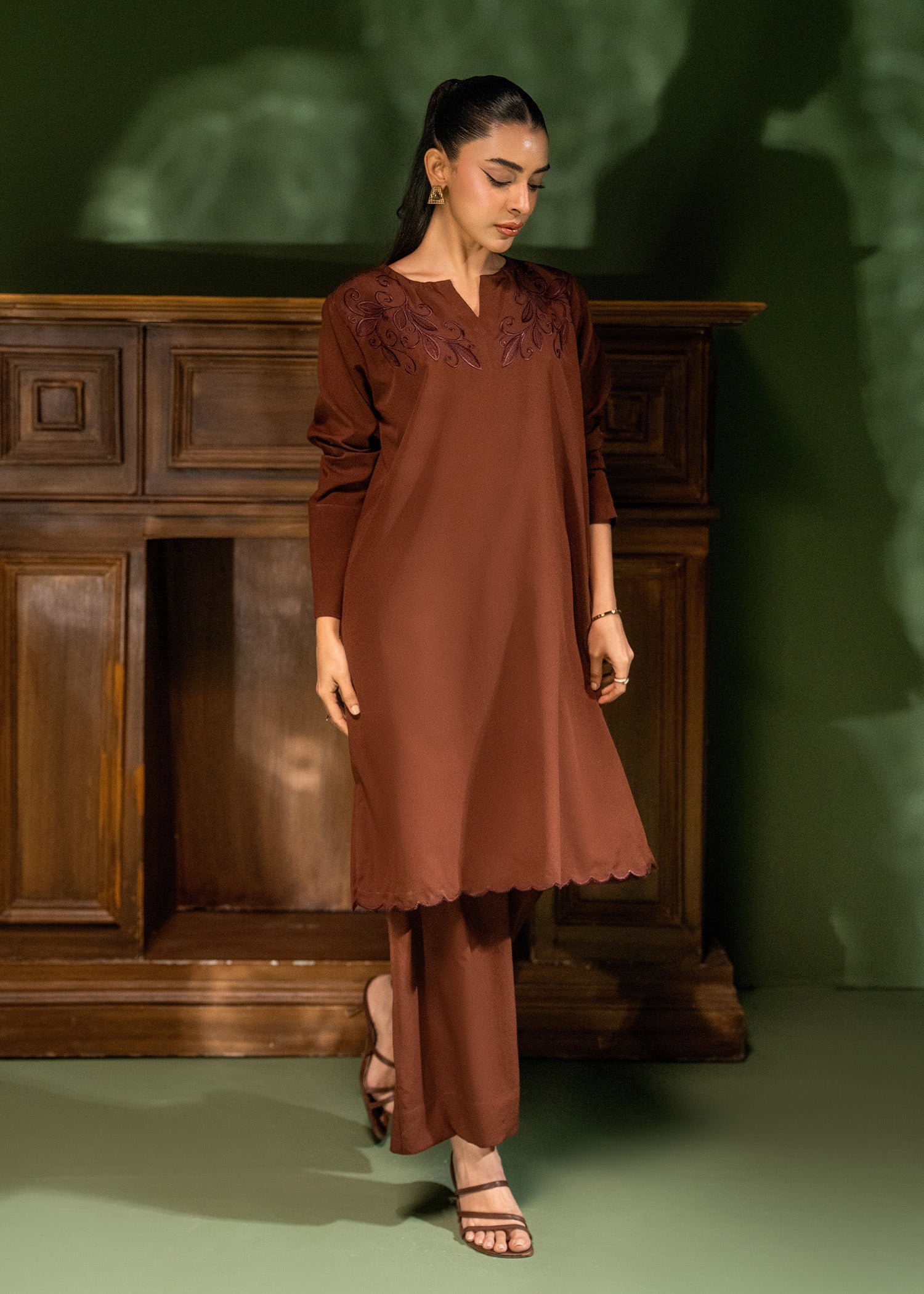 Nairah Co Ords Summer Solids Suit-Chestnut