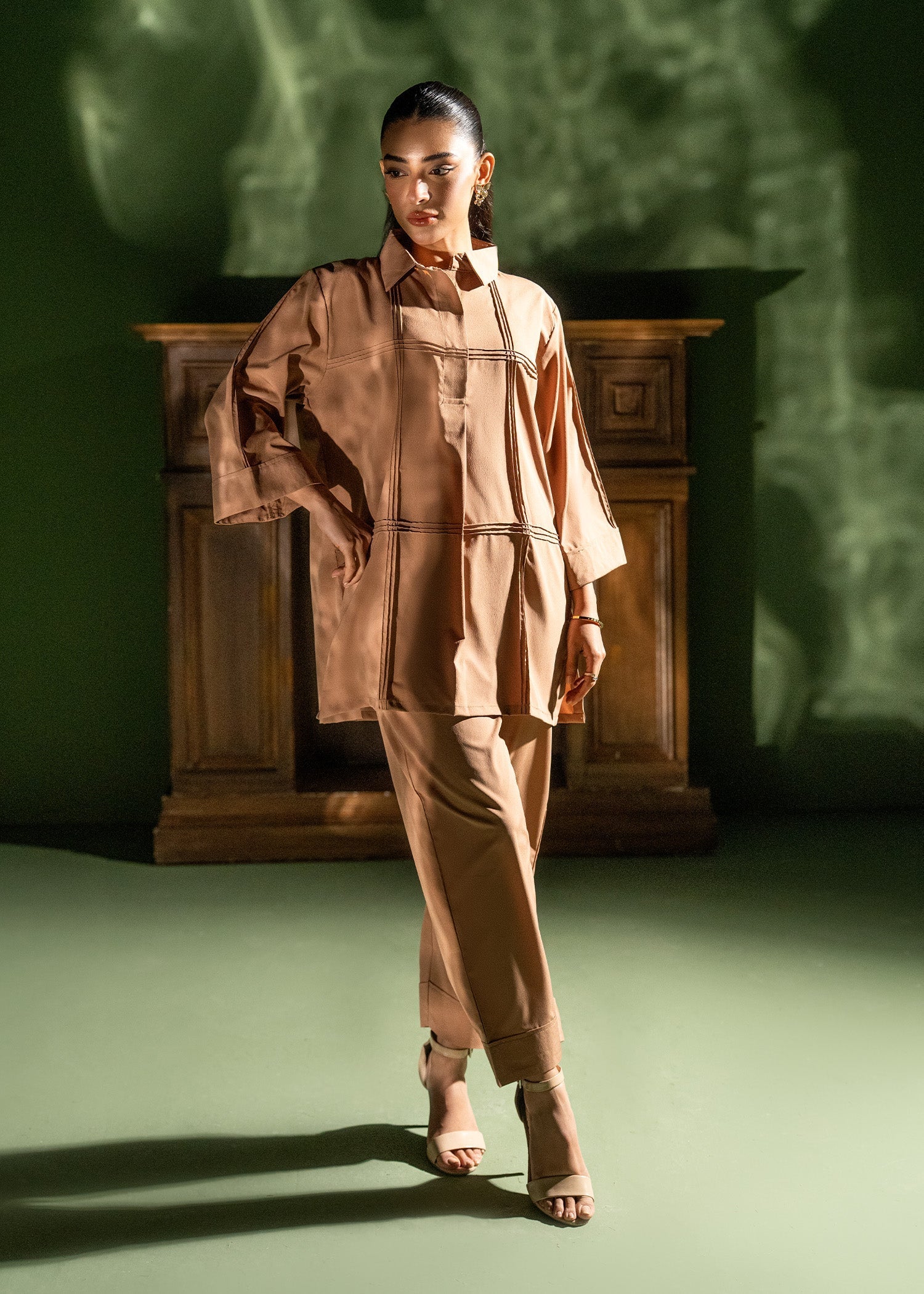 Nairah Co Ords Summer Solids Suit-Caramel Crush