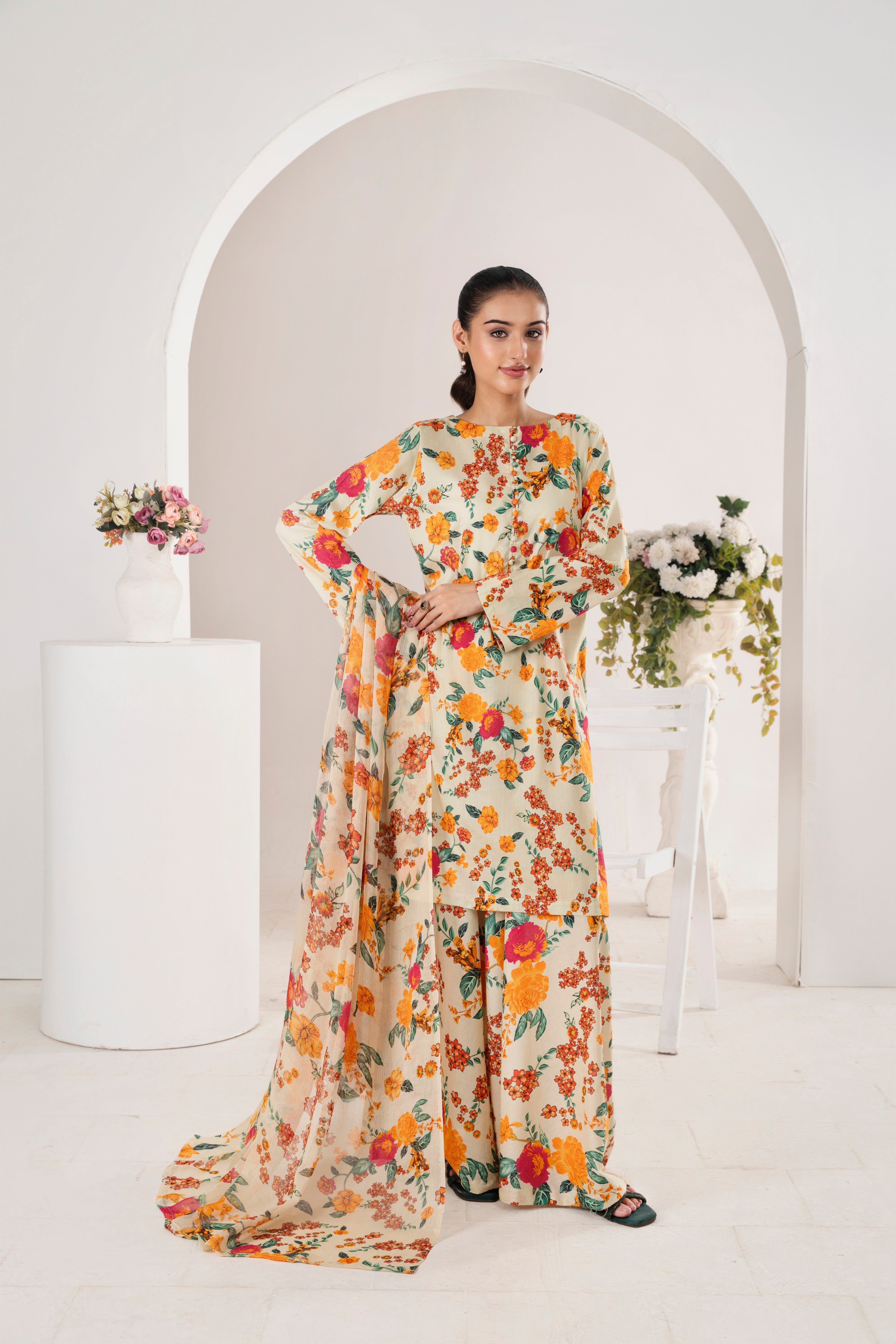 Feathers Unstitched 3 Piece Digital Printed Lawn Summer Suit-PRIZON-FT712