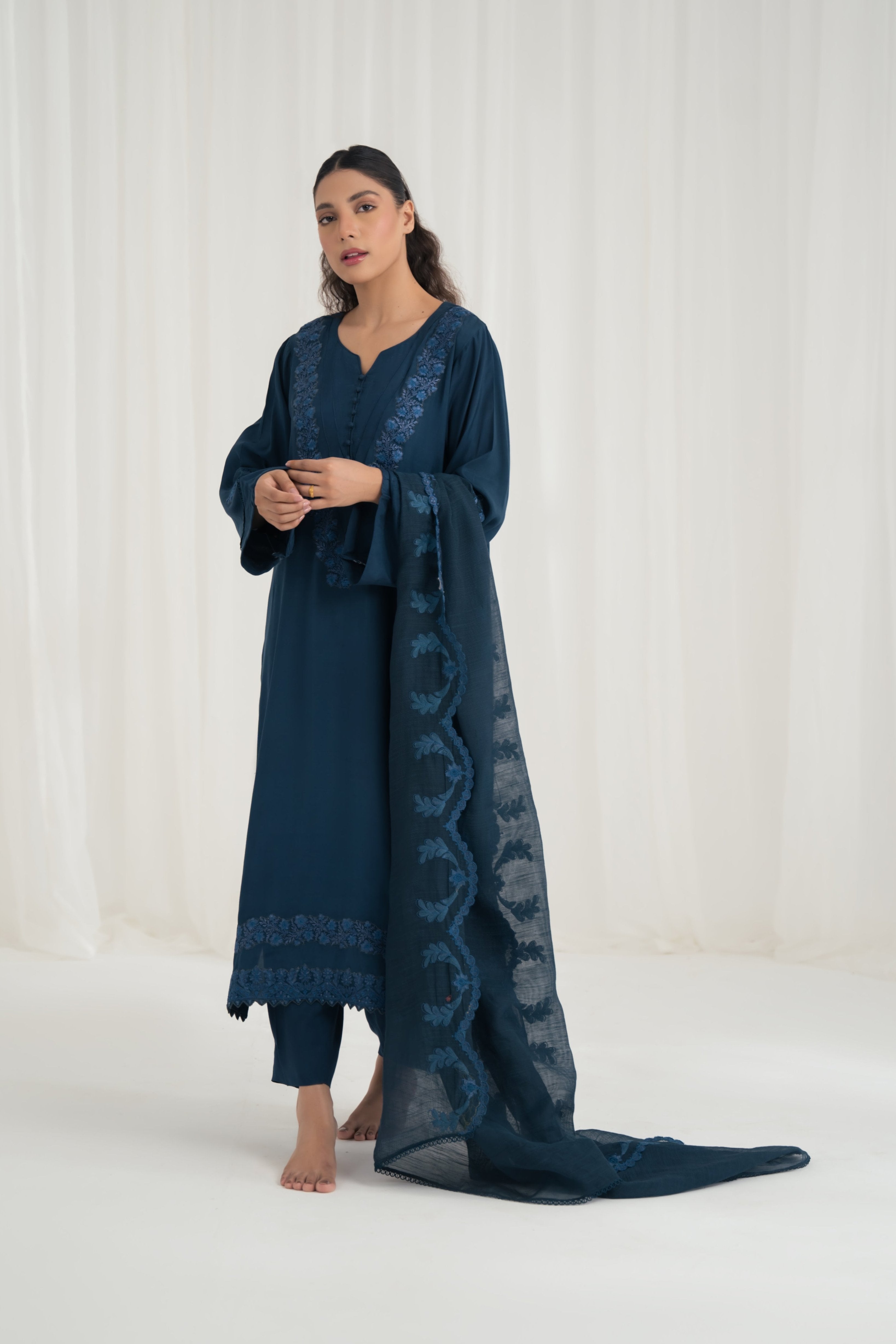Charaghan By Qariney Stitched 3 Piece Winter Vol-02 Suit-Zinc Blue