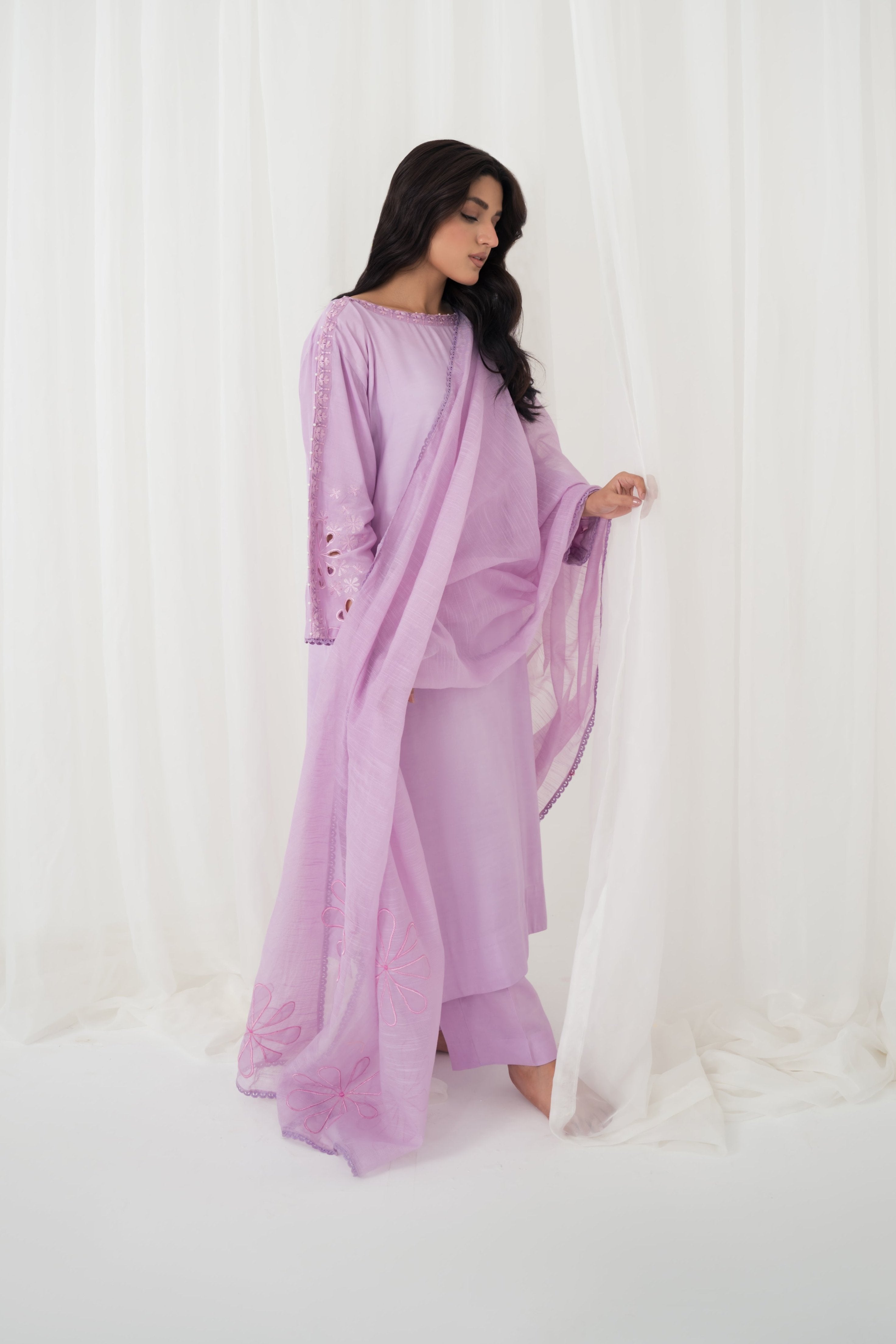 Charaghan By Qariney Stitched 3 Piece Winter Vol-02 Suit-Shades of Lilac