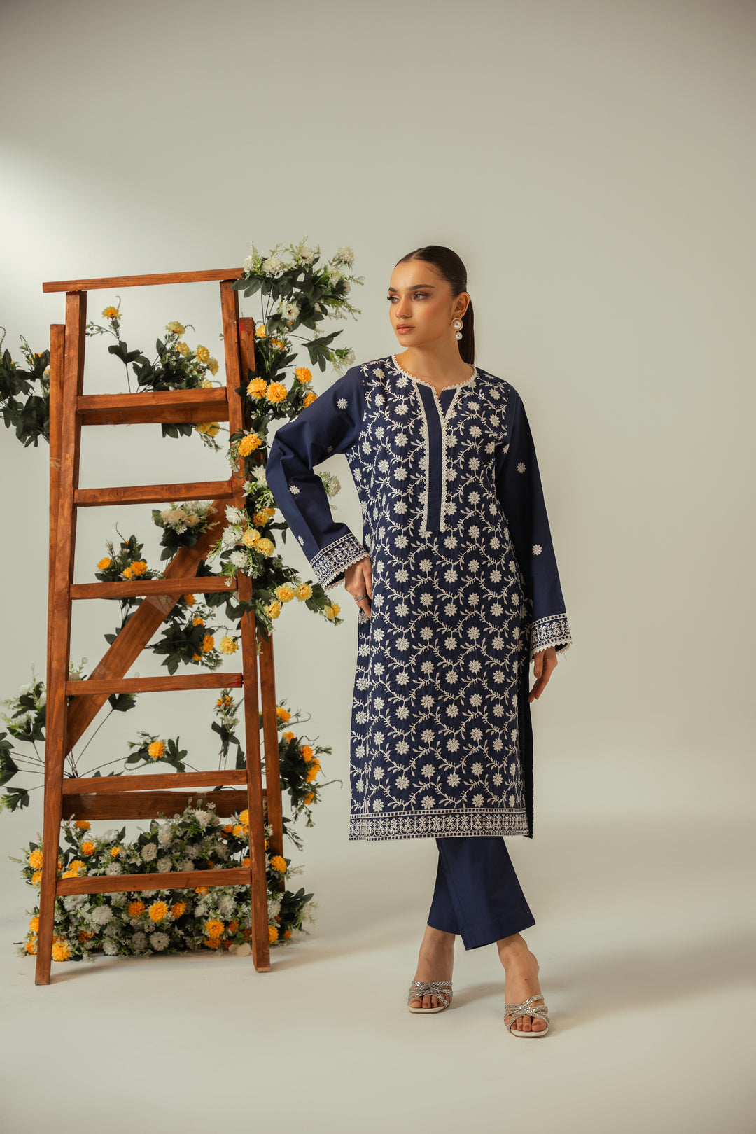 Serene By Zouj Stitched Co Ords Emb Cotton Suit-Blue