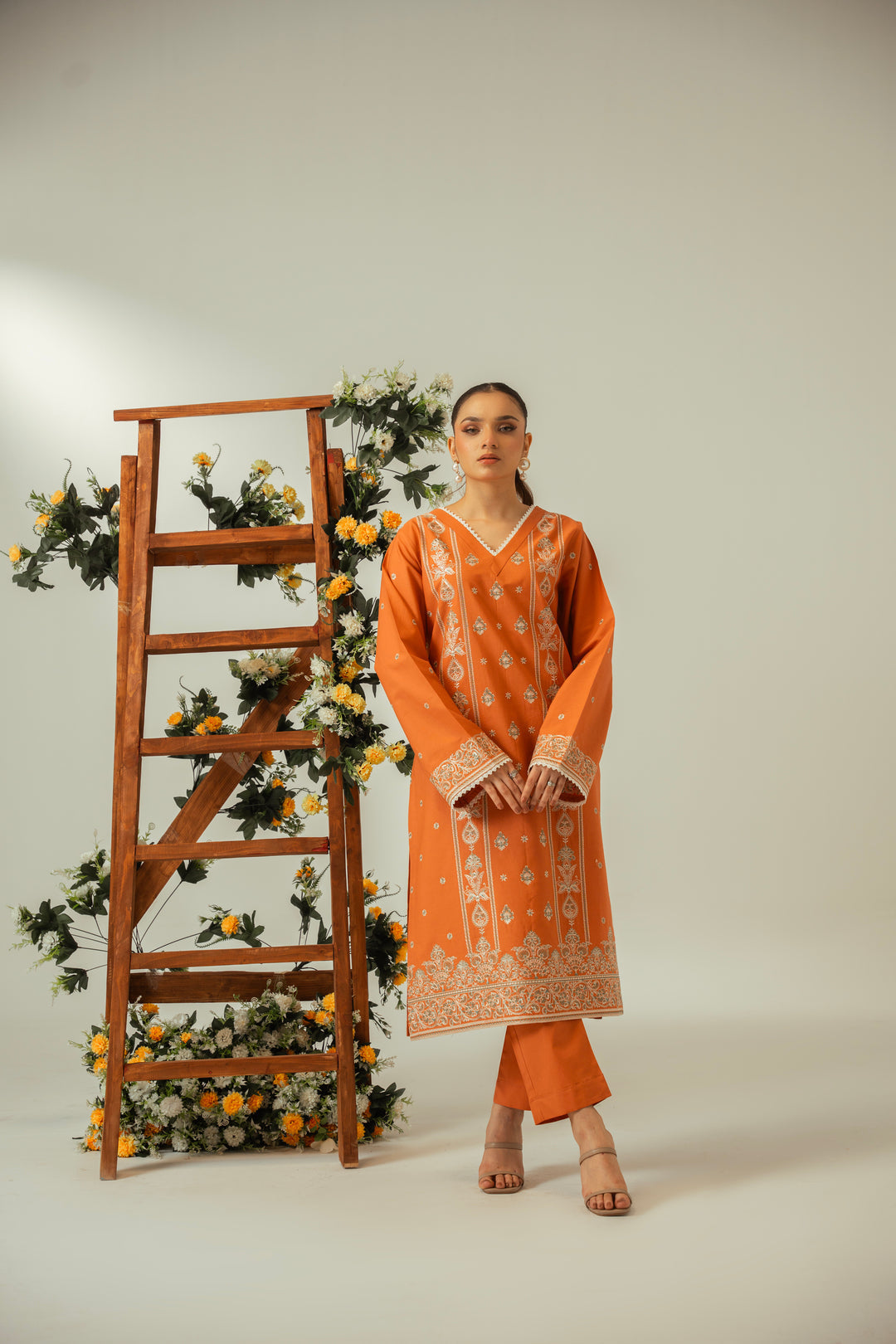 Serene By Zouj Stitched Co Ords Emb Cotton Suit-Rust