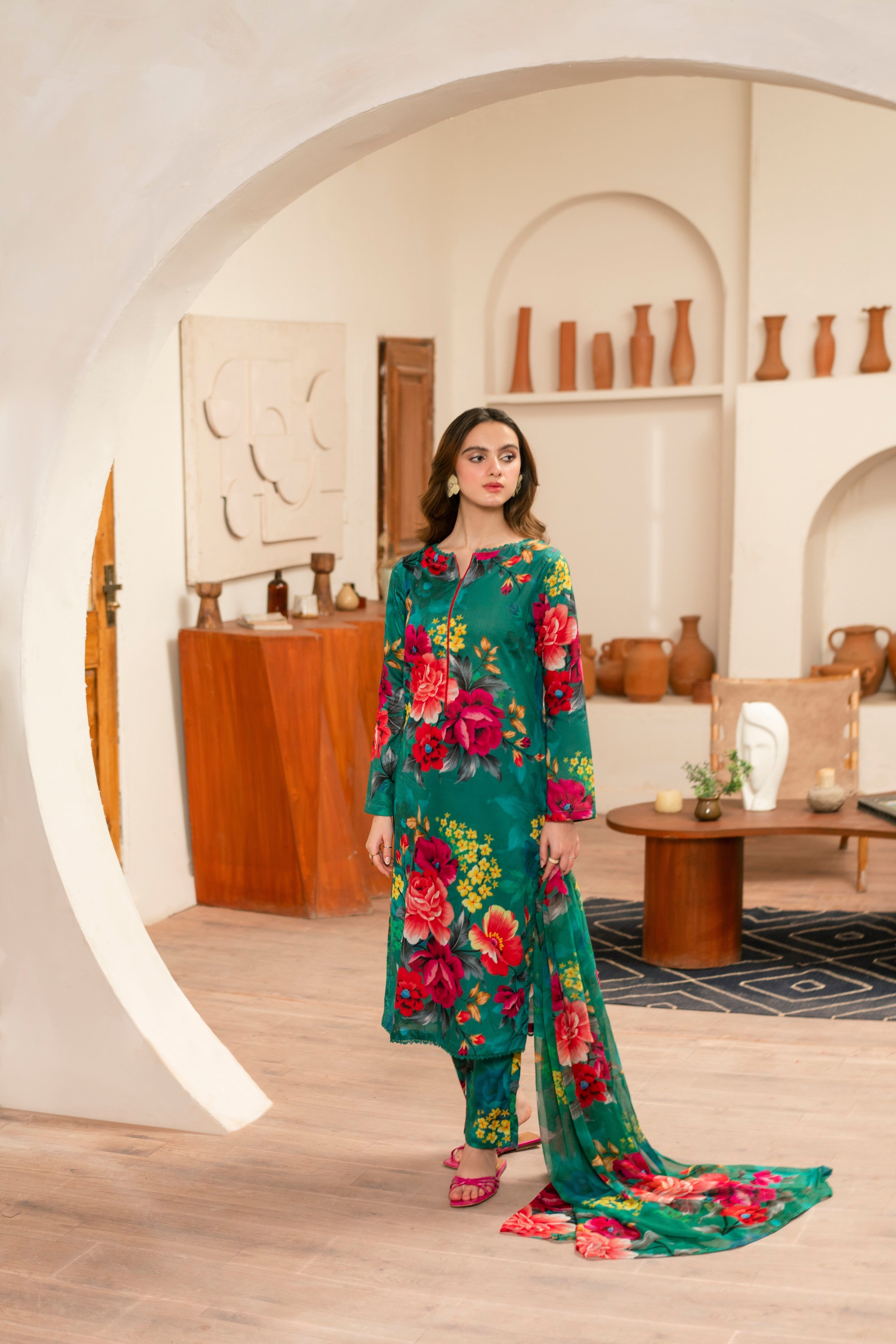 Feathers Unstitched 3 Piece Digital Printed Lawn Summer Suit-MOSS-FT467