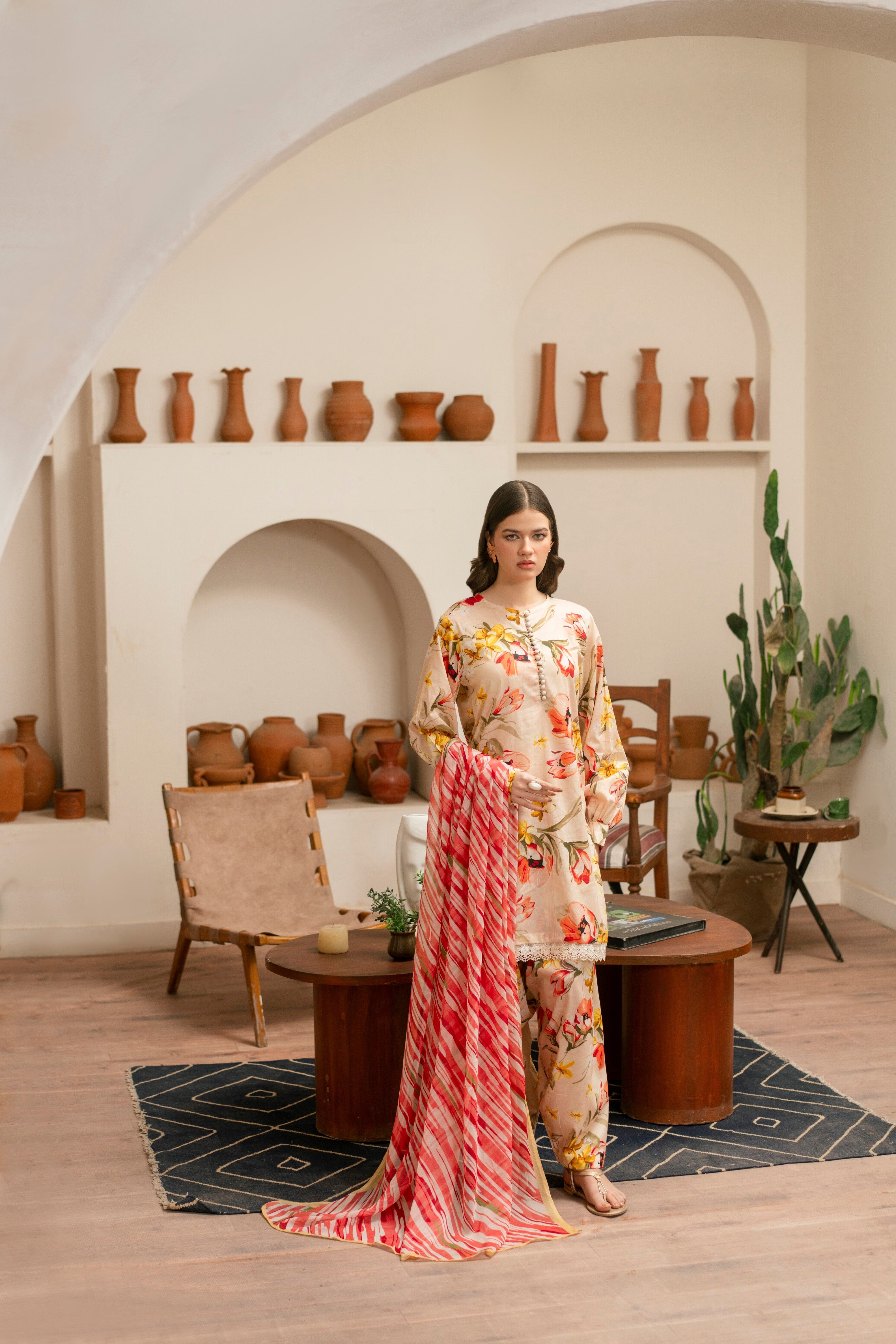 Feathers Unstitched 3 Piece Digital Printed Lawn Summer Suit-LUXOR-FT463