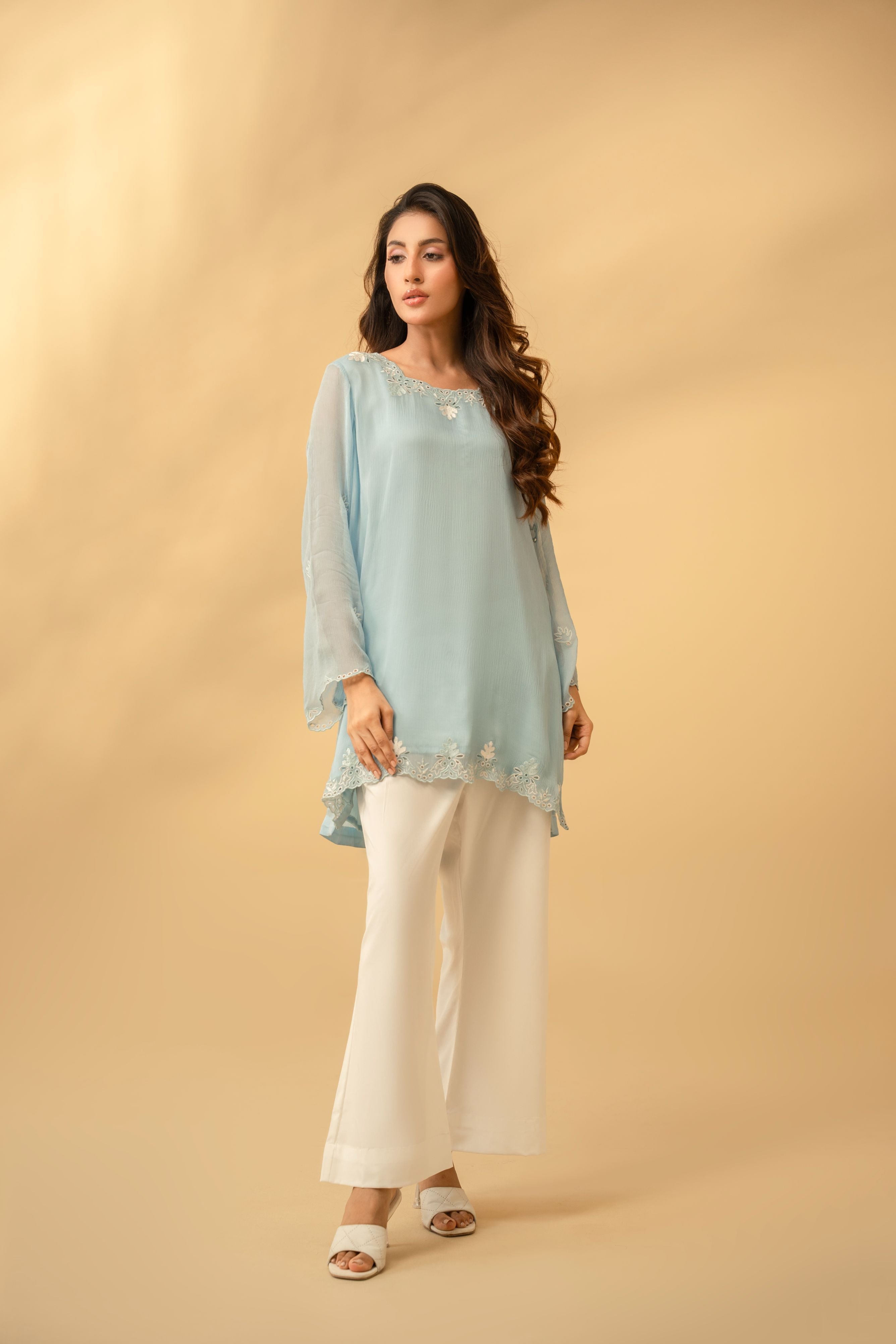 Elysia By Zouj Stitched Summer Suit-Azure