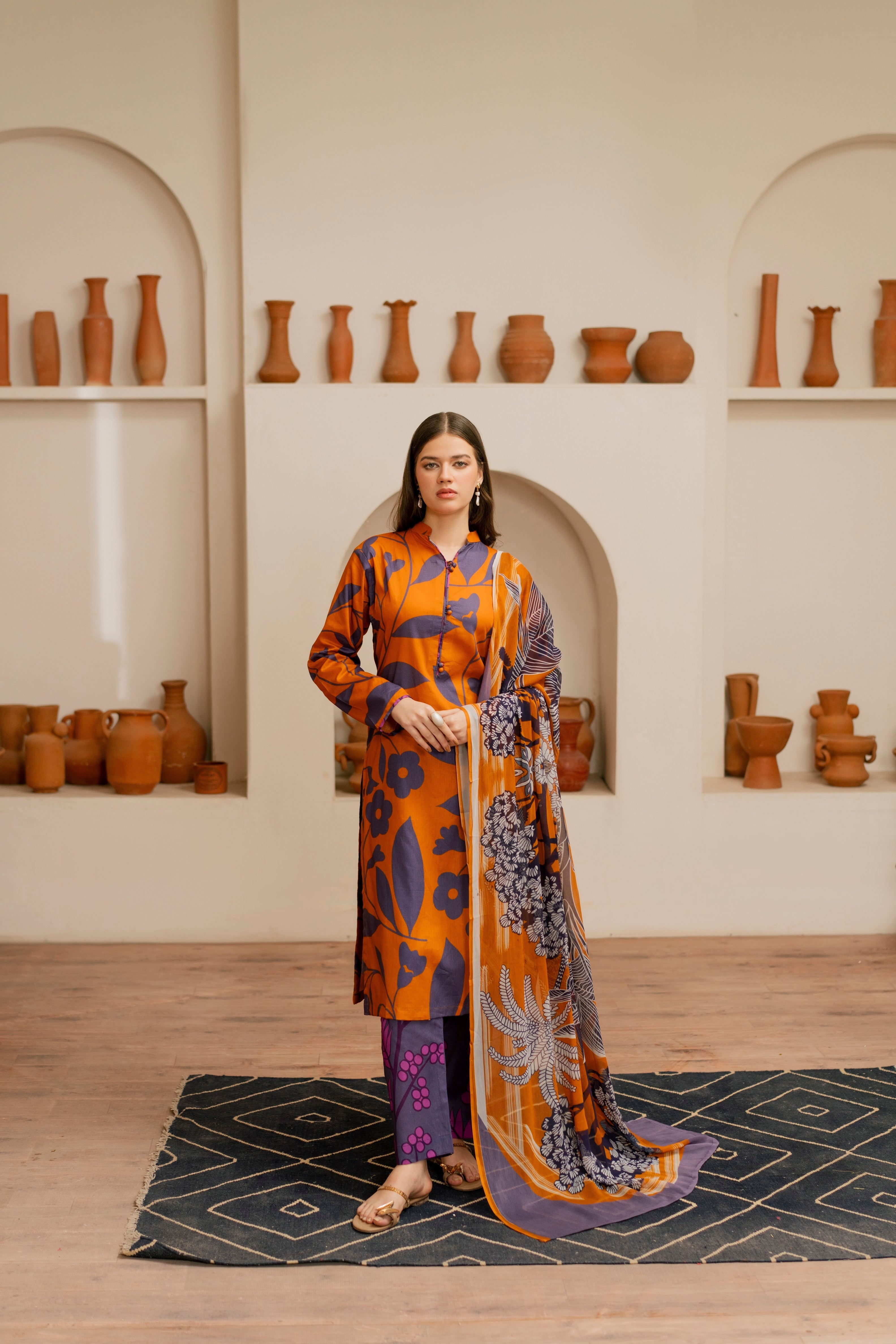 Feathers Unstitched 3 Piece Digital Printed Lawn Summer Suit-SIENNA-FT468