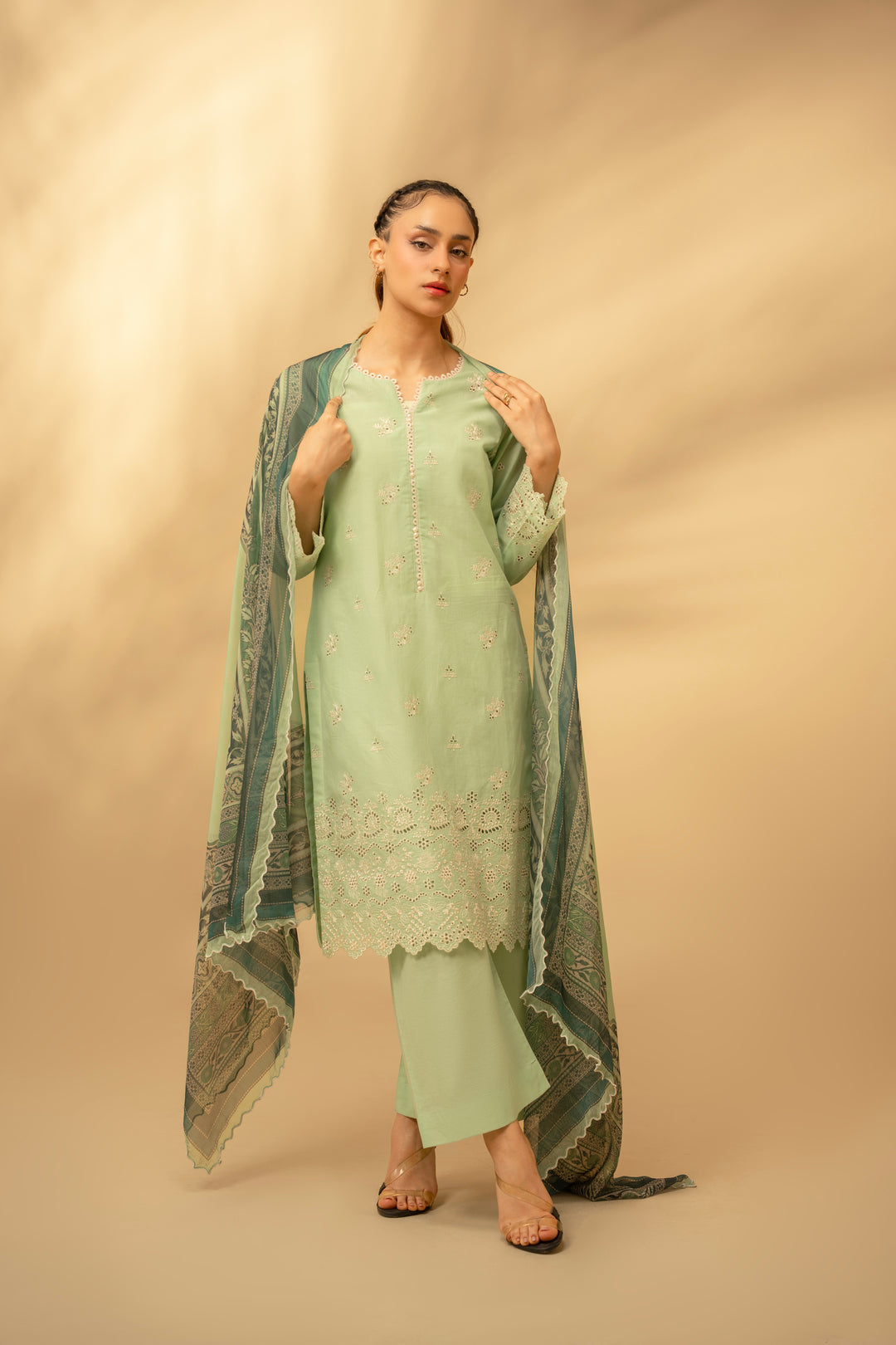 Zouj Unstitched 3 Piece Chikankari Lawn Edit Suit-Sage Bloom