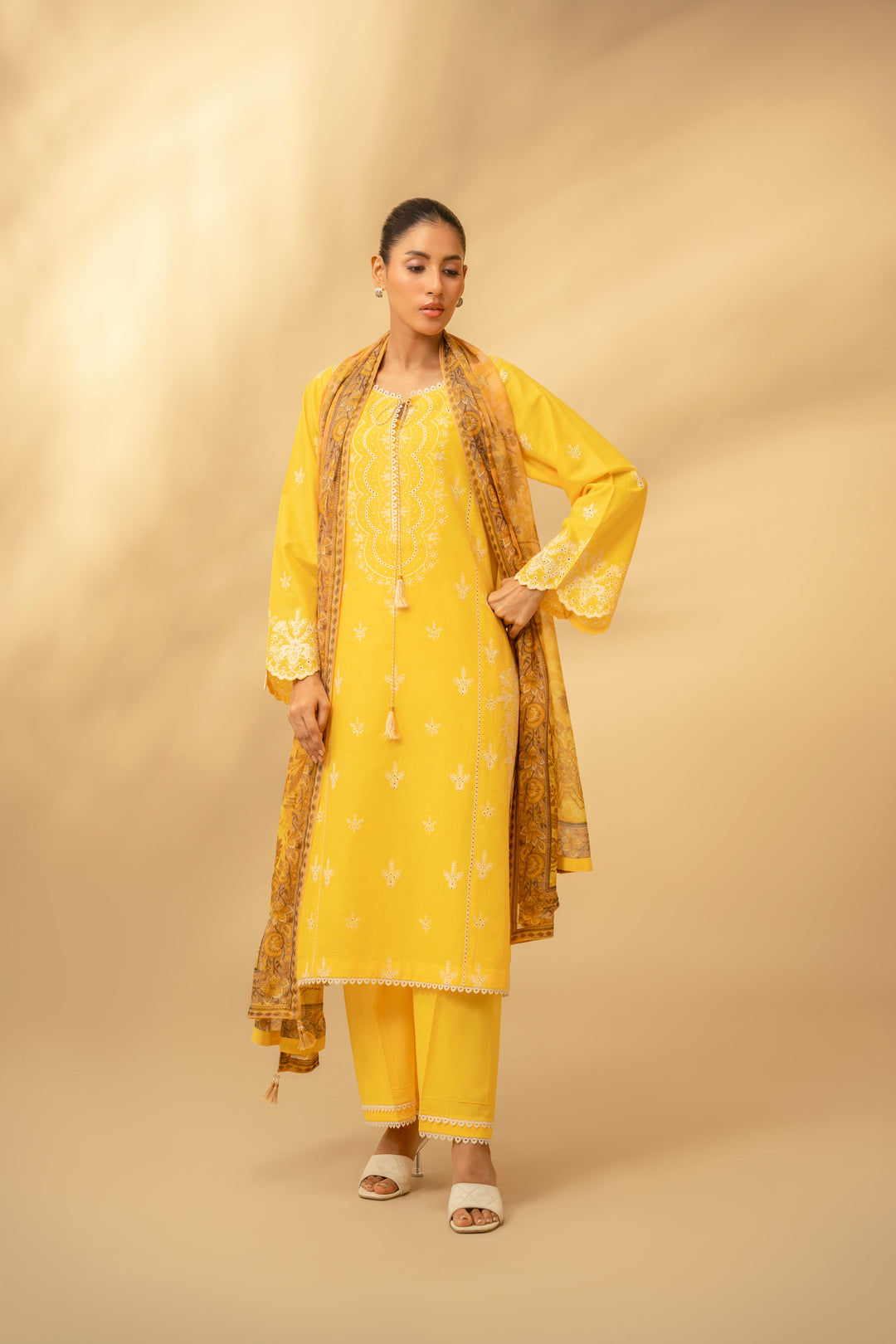 Zouj Unstitched 3 Piece Chikankari Lawn Edit Suit-Honey Yellow