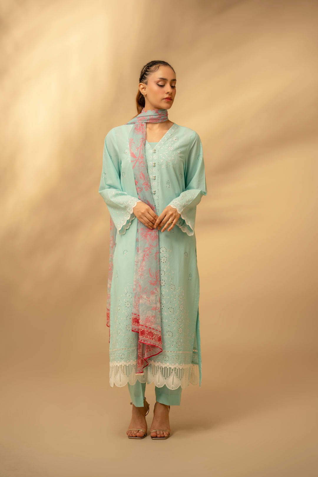 Zouj Unstitched 3 Piece Chikankari Lawn Edit Suit-Glacier Blue