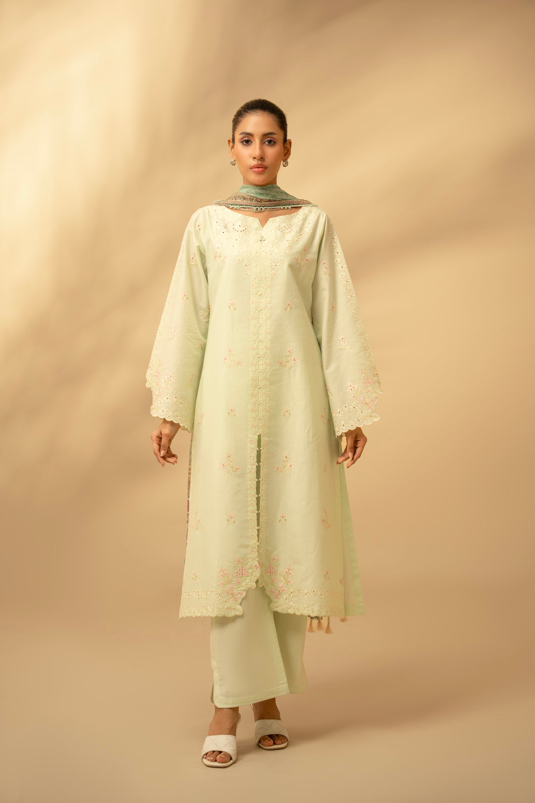 Zouj Unstitched 3 Piece Chikankari Lawn Edit Suit-Pistachio Essence