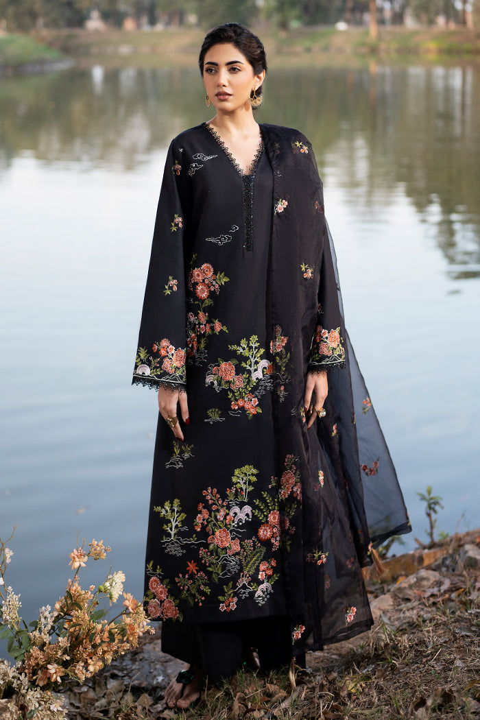 Fresco By Sheenora Stitched 3 Piece Lawn Edit Collection'2025-Black Orchid
