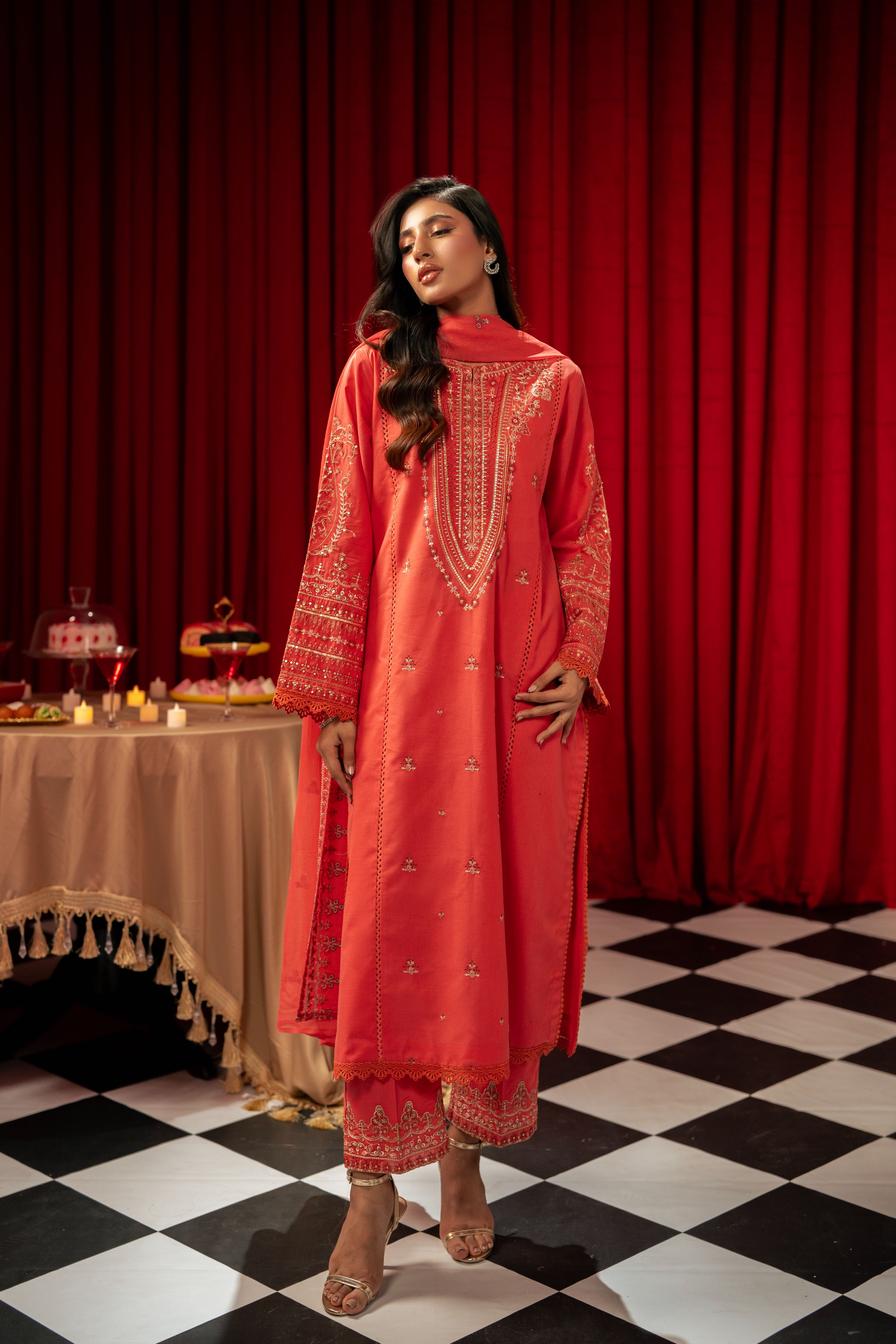 Freesia By Zouj 3 Piece Festive Edit-Burnt Saffron