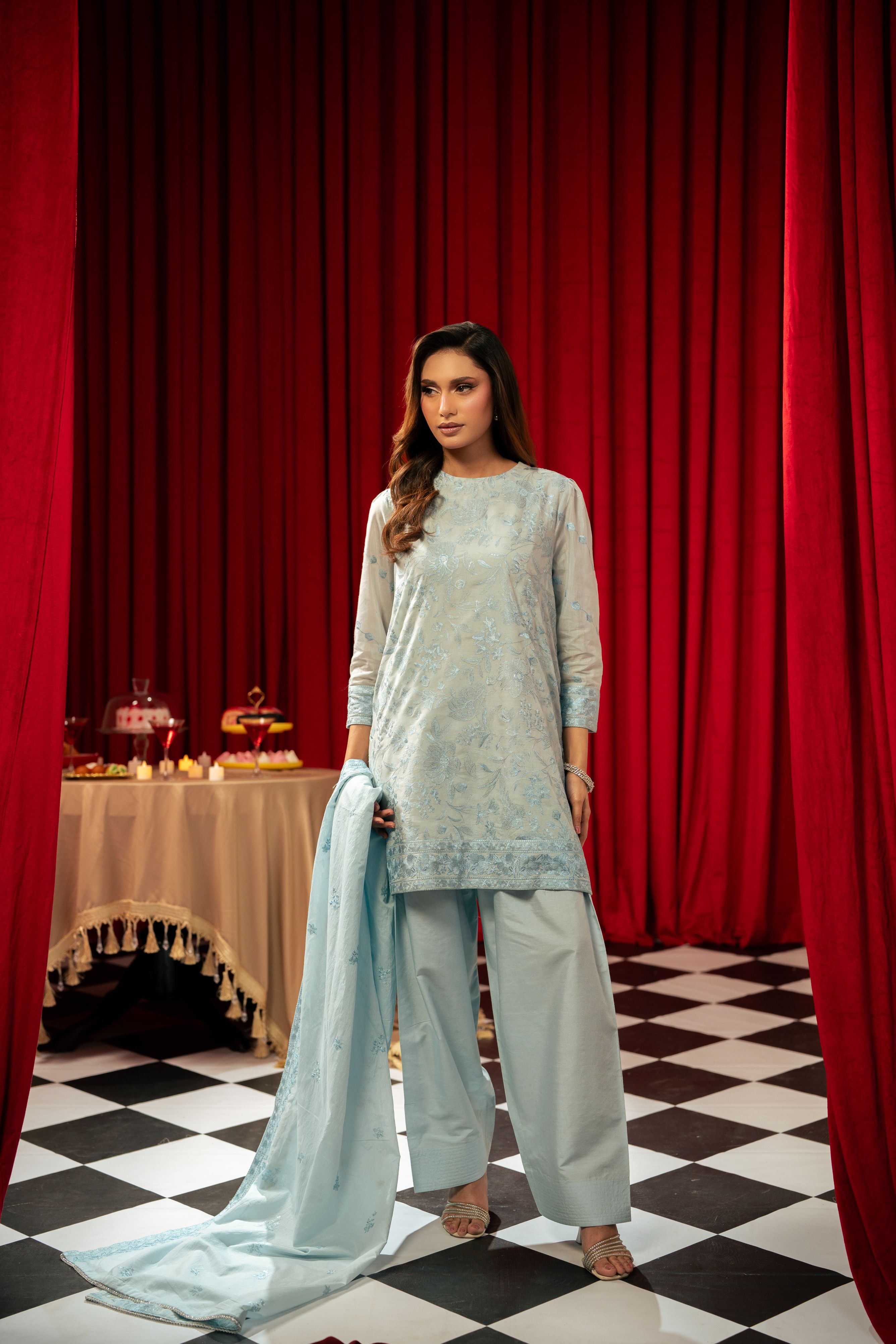 Freesia By Zouj 3 Piece Festive Edit-Cresent Blue