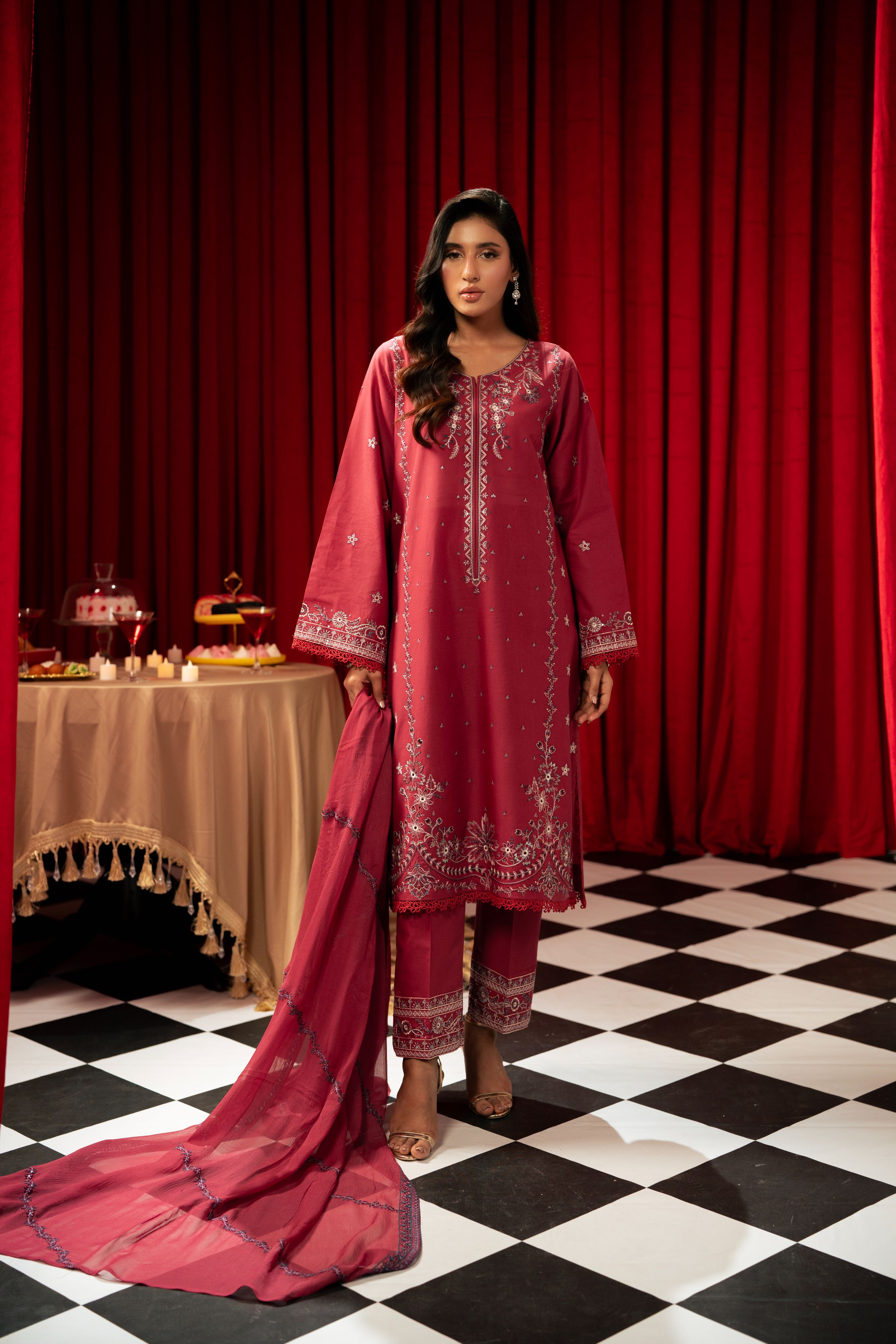 Freesia By Zouj 3 Piece Festive Edit-Magenta Majesty