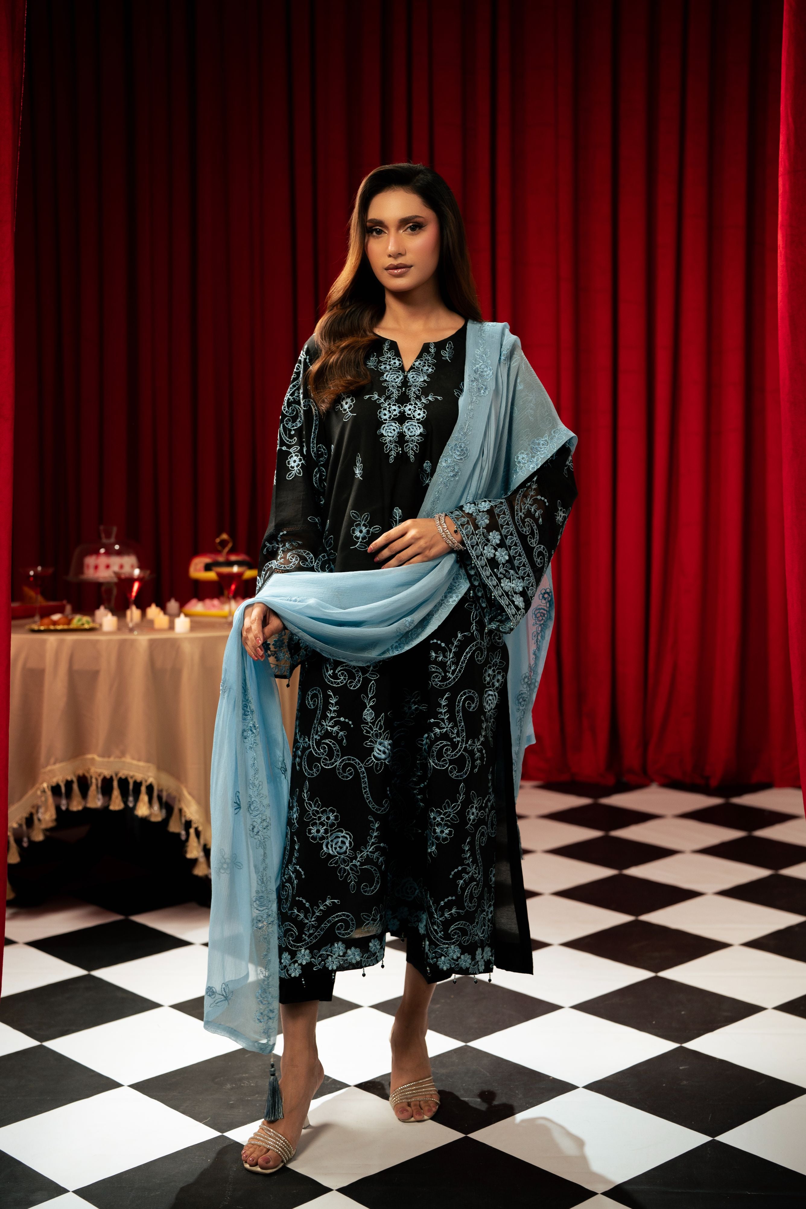 Freesia By Zouj 3 Piece Festive Edit-Sapphire Black