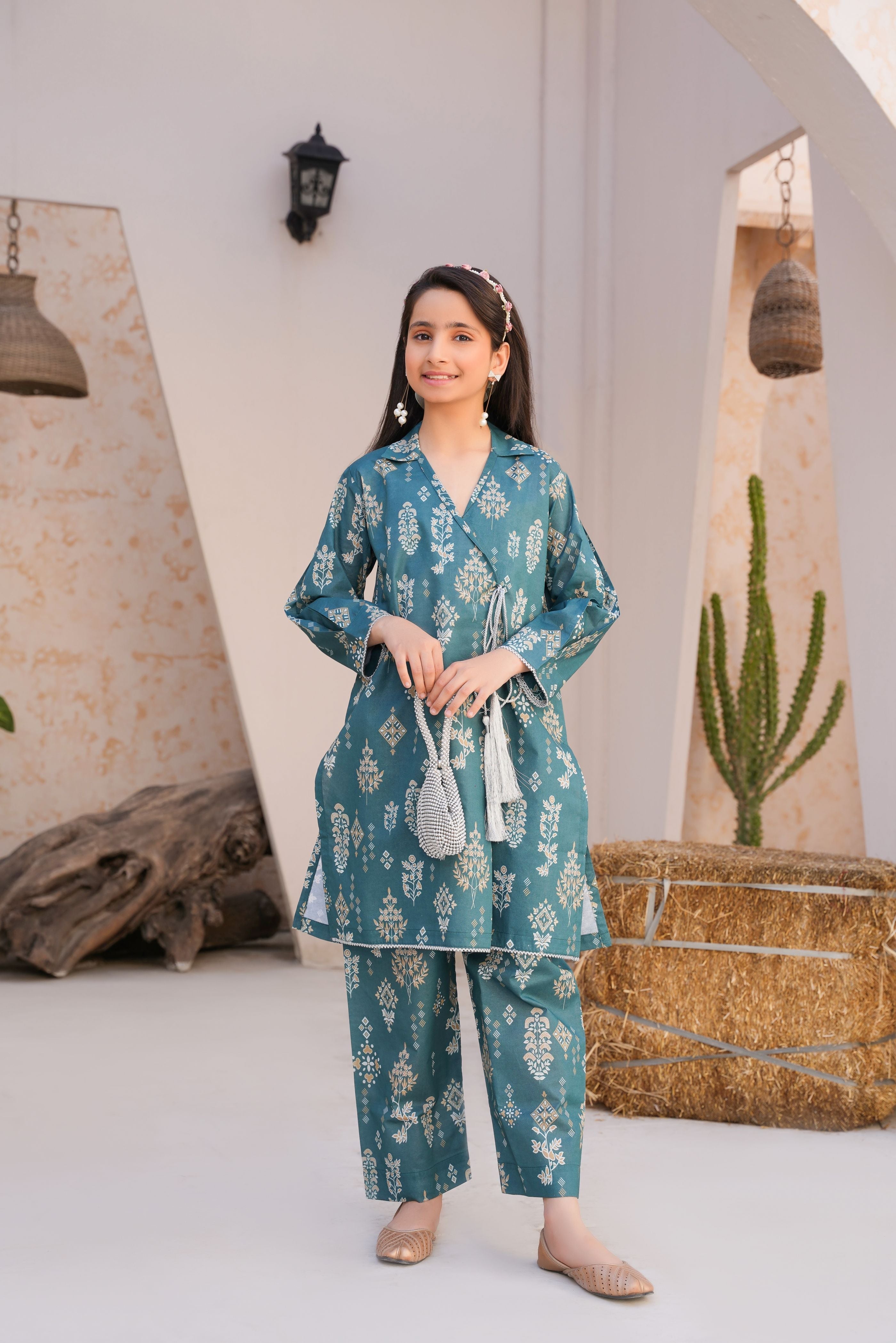Threads & Weaves Stitched 2 Piece Lawn Suit-Teal Elegance Lawn Suit-RTWL25103